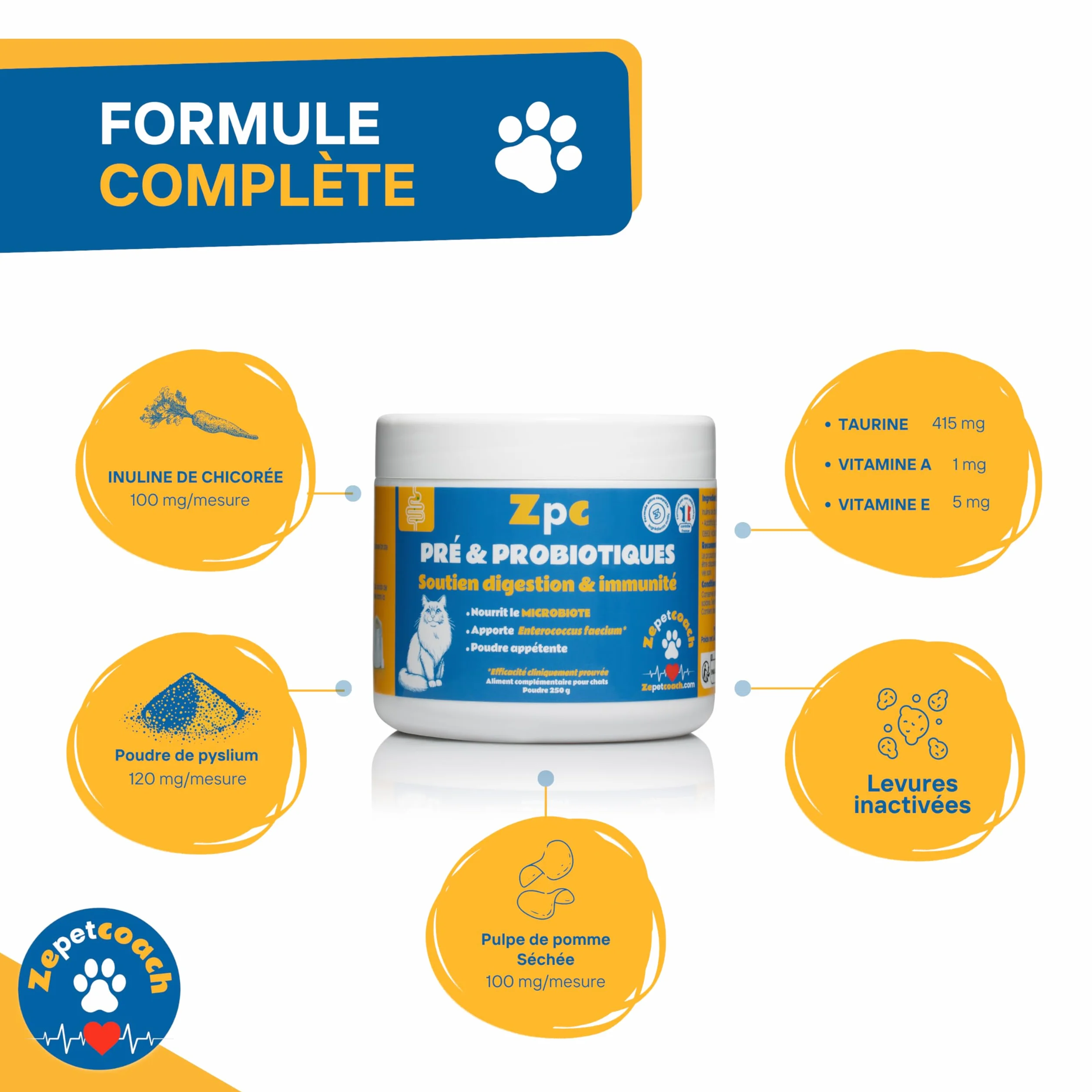 Complément Chat Anti Boules de Poils Psyllium Taurine Chicorée Naturel Saveur Volaille 250g