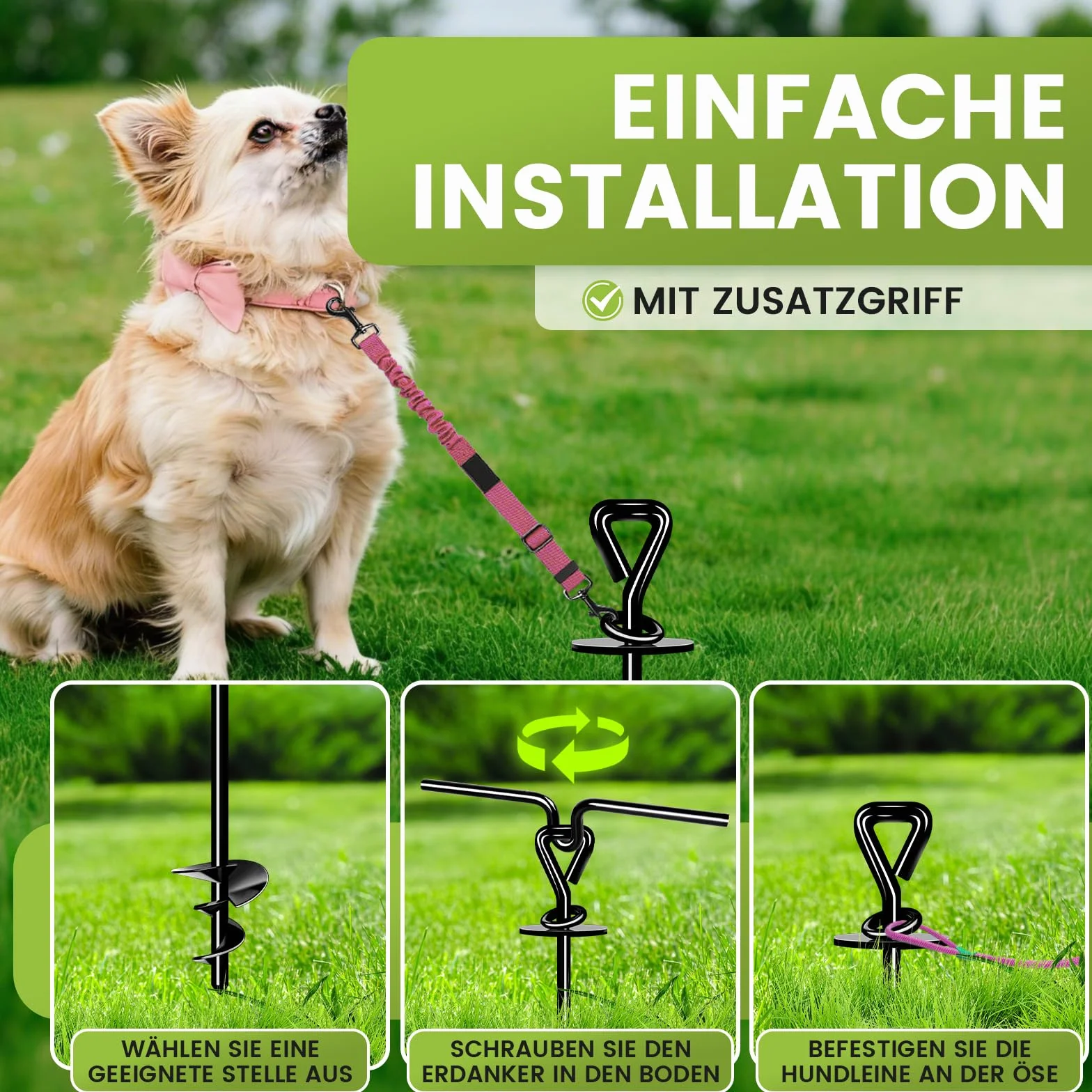 Piquet Ancrage pour Chien 360° 220lbs pour Petit Moyen Grand Chien Patio Camping Plage