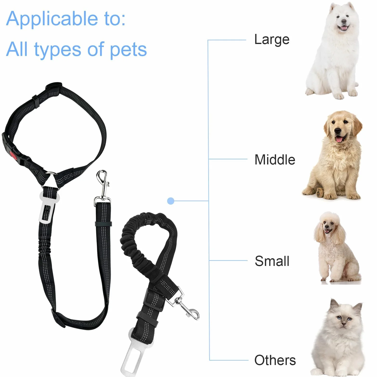 Gentpovth Ceinture et Harnais de Sécurité Universel pour Chien en Voiture - 2 Pièces, Indéchirable, Nylon Noir, Longueur Réglable - pour Tous Les Chiens et Chats