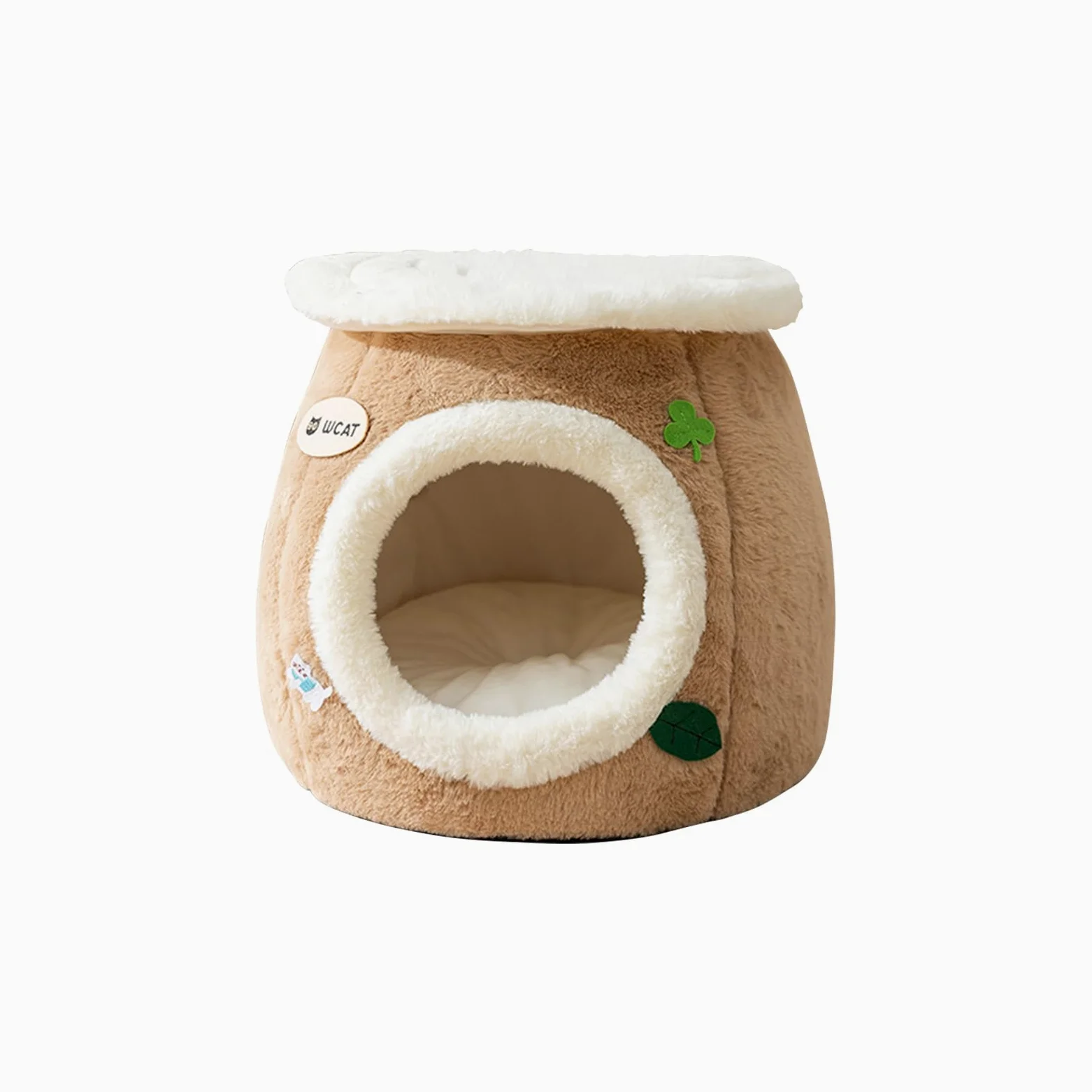 Galatée Niche pour Chat, Lit en Peluche Ultra Doux avec Dessous Antidérapant, Niche pour Chien Au Design Mignon Et Dessin Animé, Nid Spacieux, Tipi pour Chat Chaud Et Confortable(L, Marron)