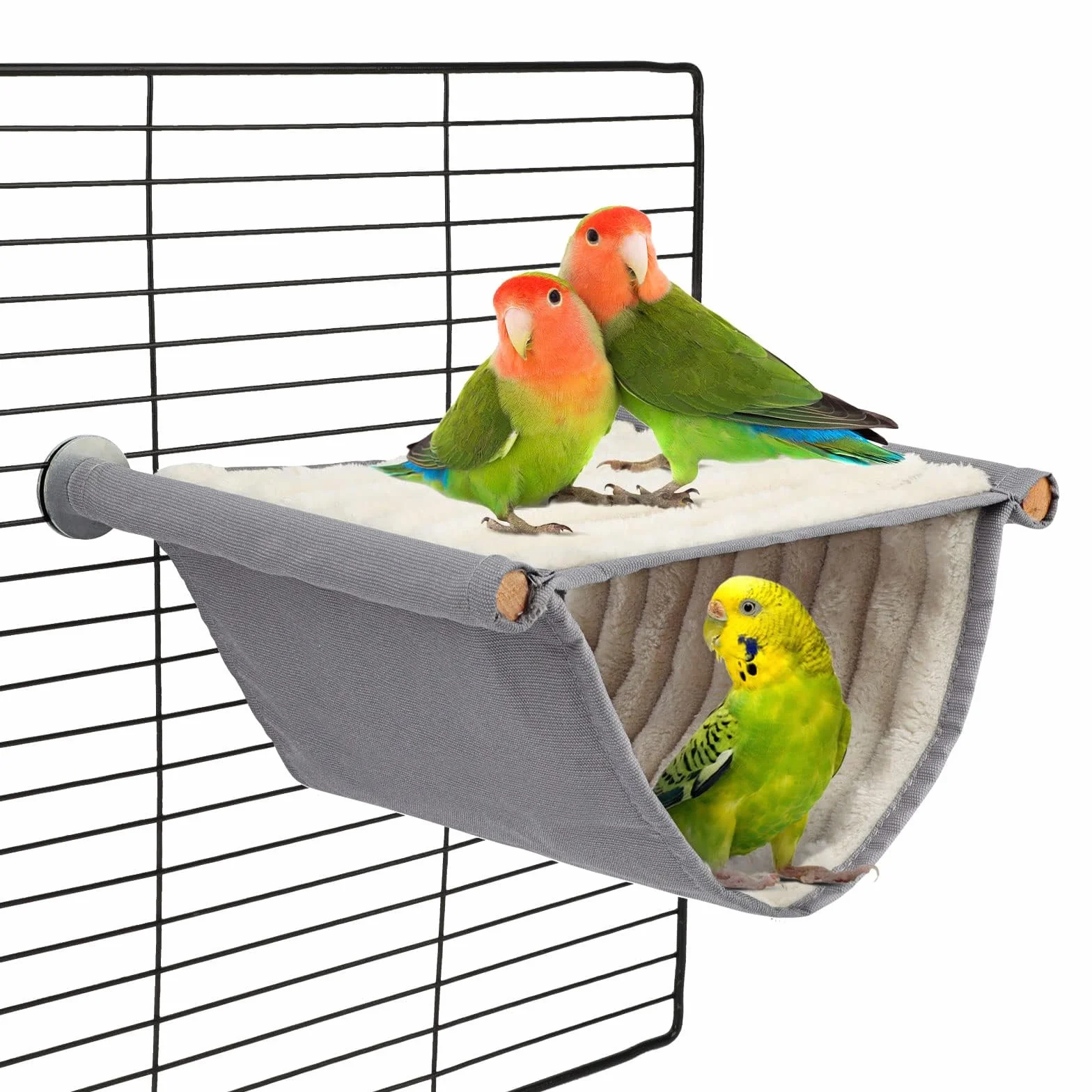 Hamac à Oiseaux lit Superposé Nid Cage Suspendu Peluche Douce Accessoires Perruche Calopsittes Pinsons Gris