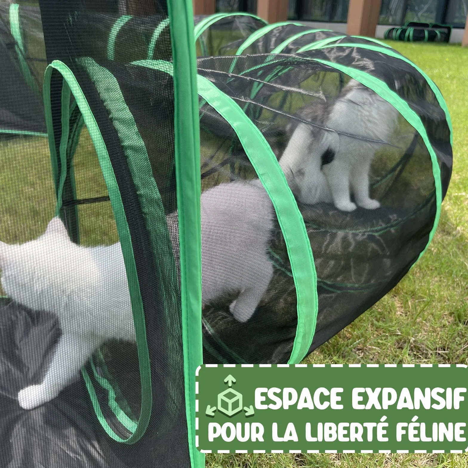 Pawtenda Aire de Jeu pour Chat 6 en 1 pour l'extérieur, enclos Portable avec 3 tentes et 3 Tunnels