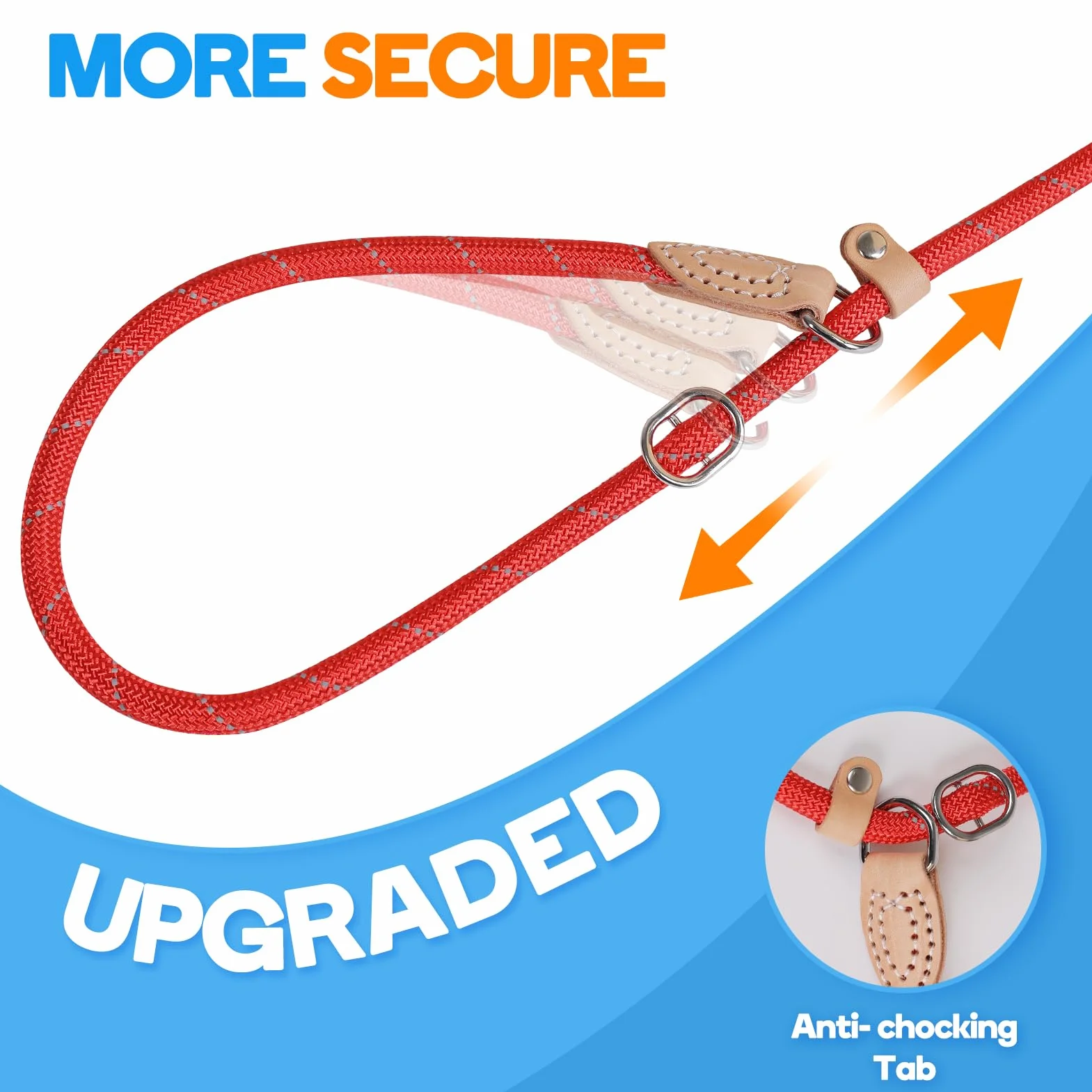 Grand Line Laisse Lasso pour Chien 150 cm Coulissante Dressage Frein Réfléchissant Etrangleur Chiot Petits Moyens Grands Chiens 14mm Rouge