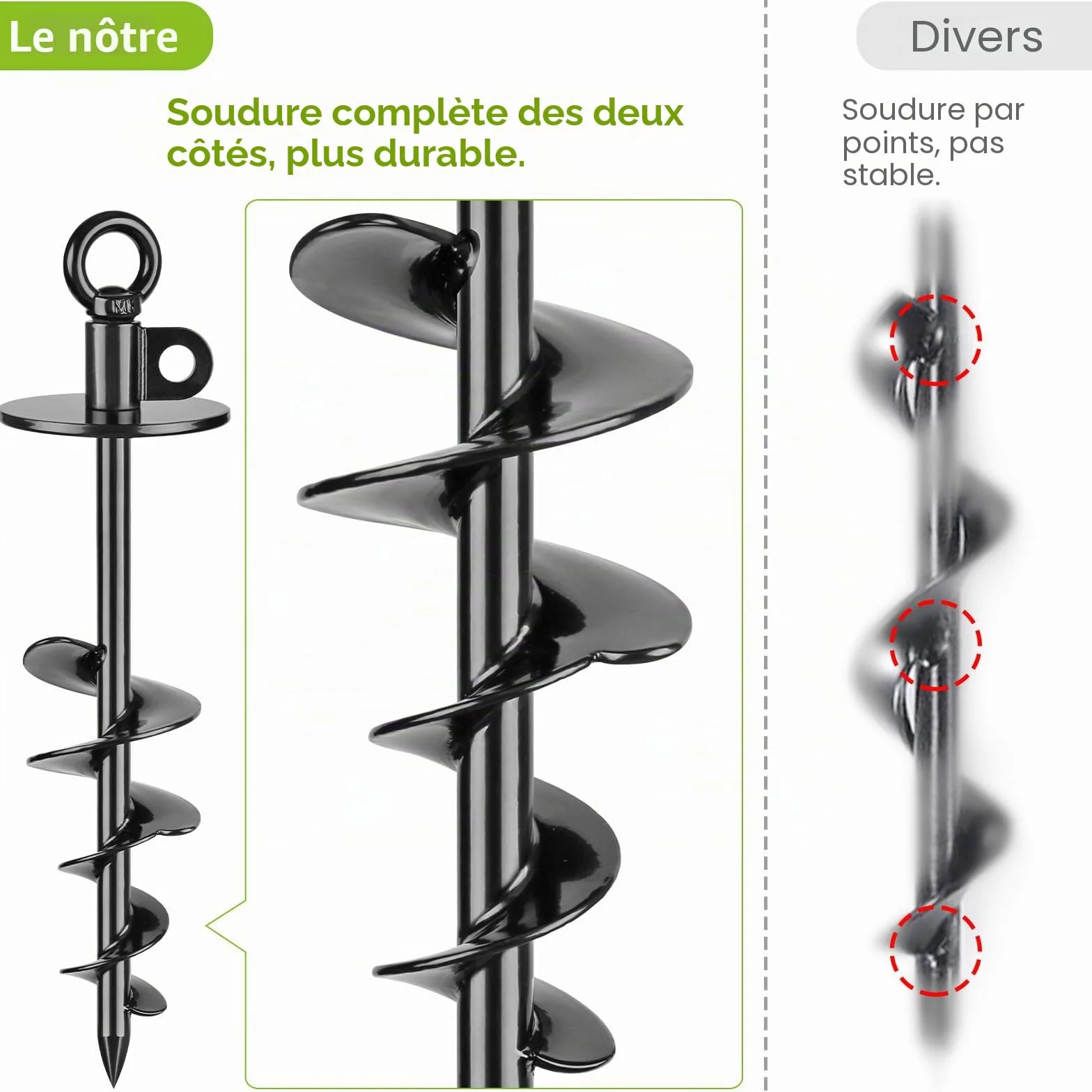 Piquet d'attache robuste pour chiens 100 kg sans nœuds noir
