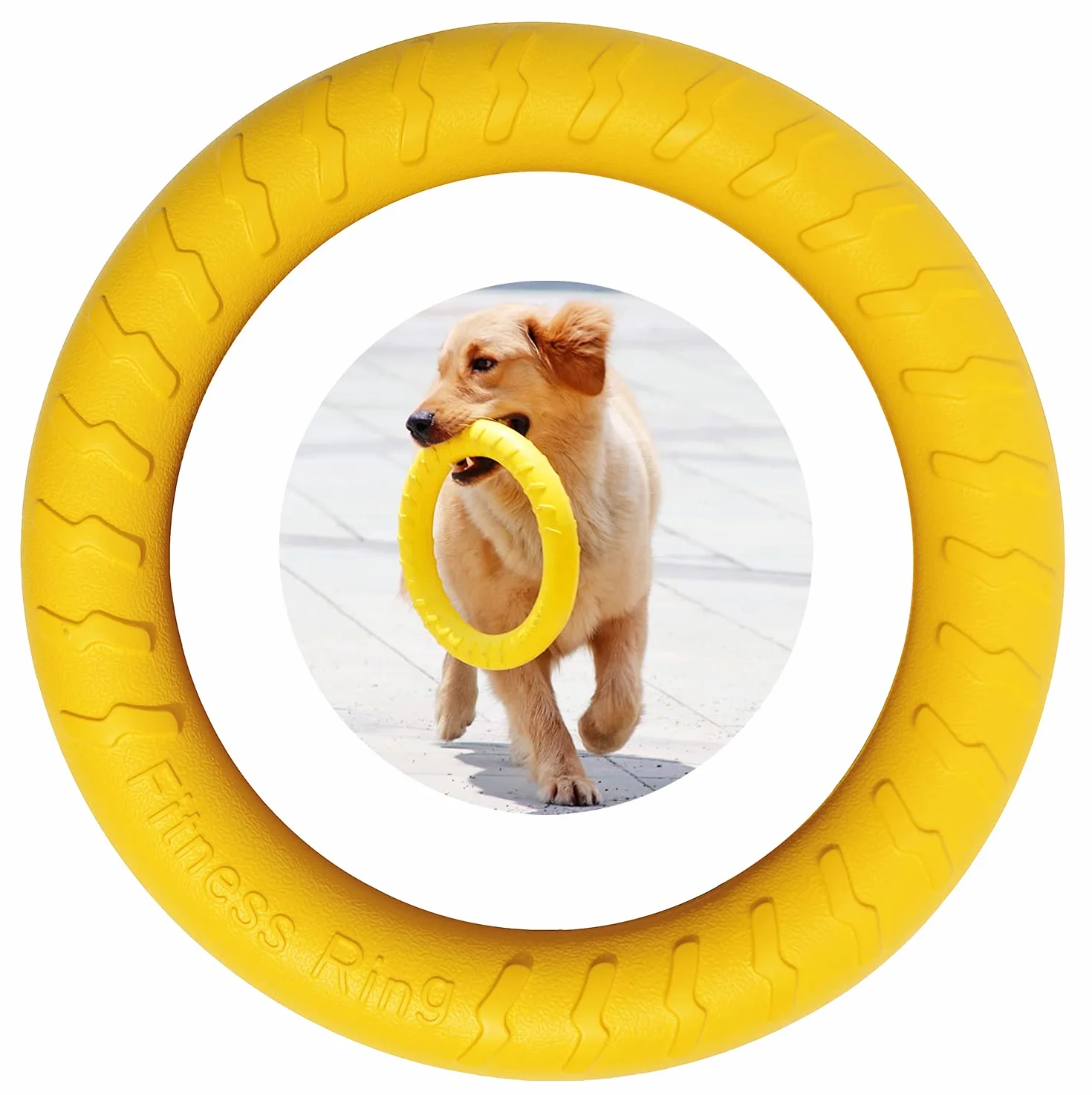 Anneau de Fitness Pour Chien, Anneau de Morsure de Chien, équipement d'exercice d'agilité pour chien, anneau d'entraînement interactif au tir à la corde pour petits et grands chiens (Jaune, Grande)