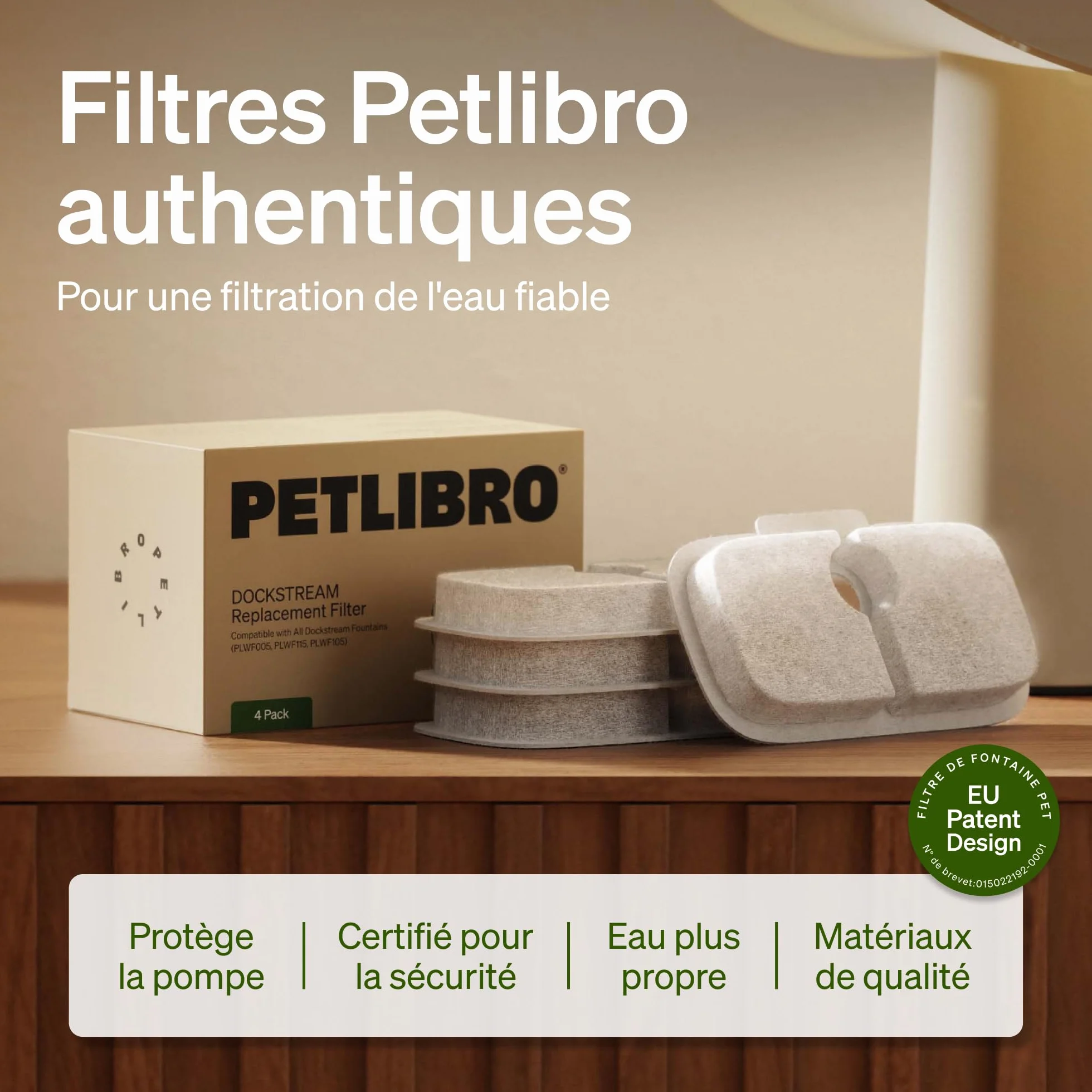PETLIBRO Filtre Fontaine Eau Chat, Pack de 4 Filtres de Remplacement pour Dockstream PLWF005, PLWF115, PLWF105