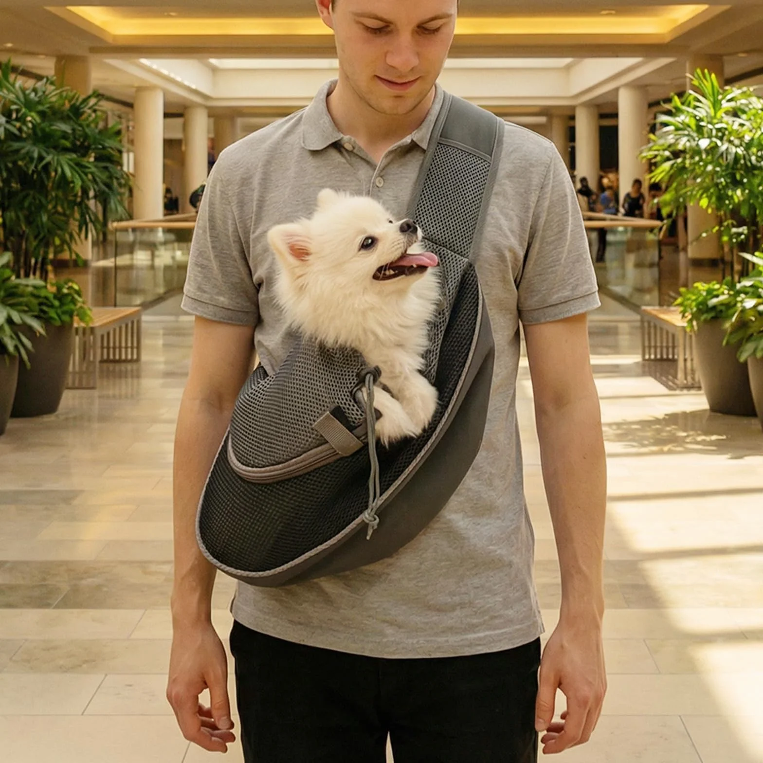 Sac de Transport pour Chien Chat Réglable Bandoulière Mains Libres Portable Animal de Compagnie Extérieur Voyages Marche Noir