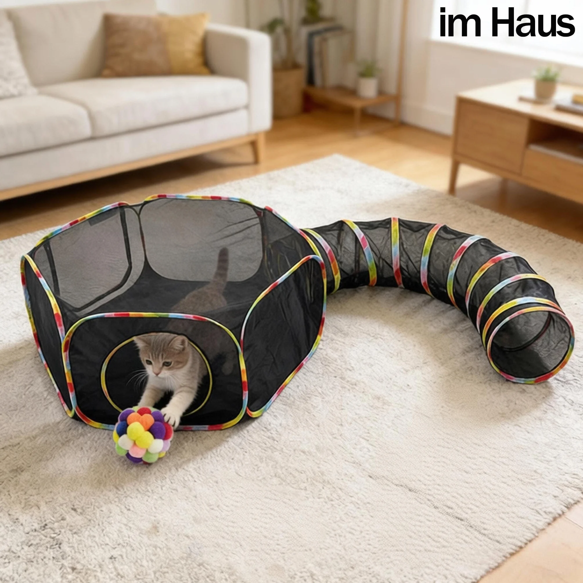2-en-1 Tunnel pour Chats et Parc de Jeu Pliable, Imperméable, Extérieur Portable pour Jardin