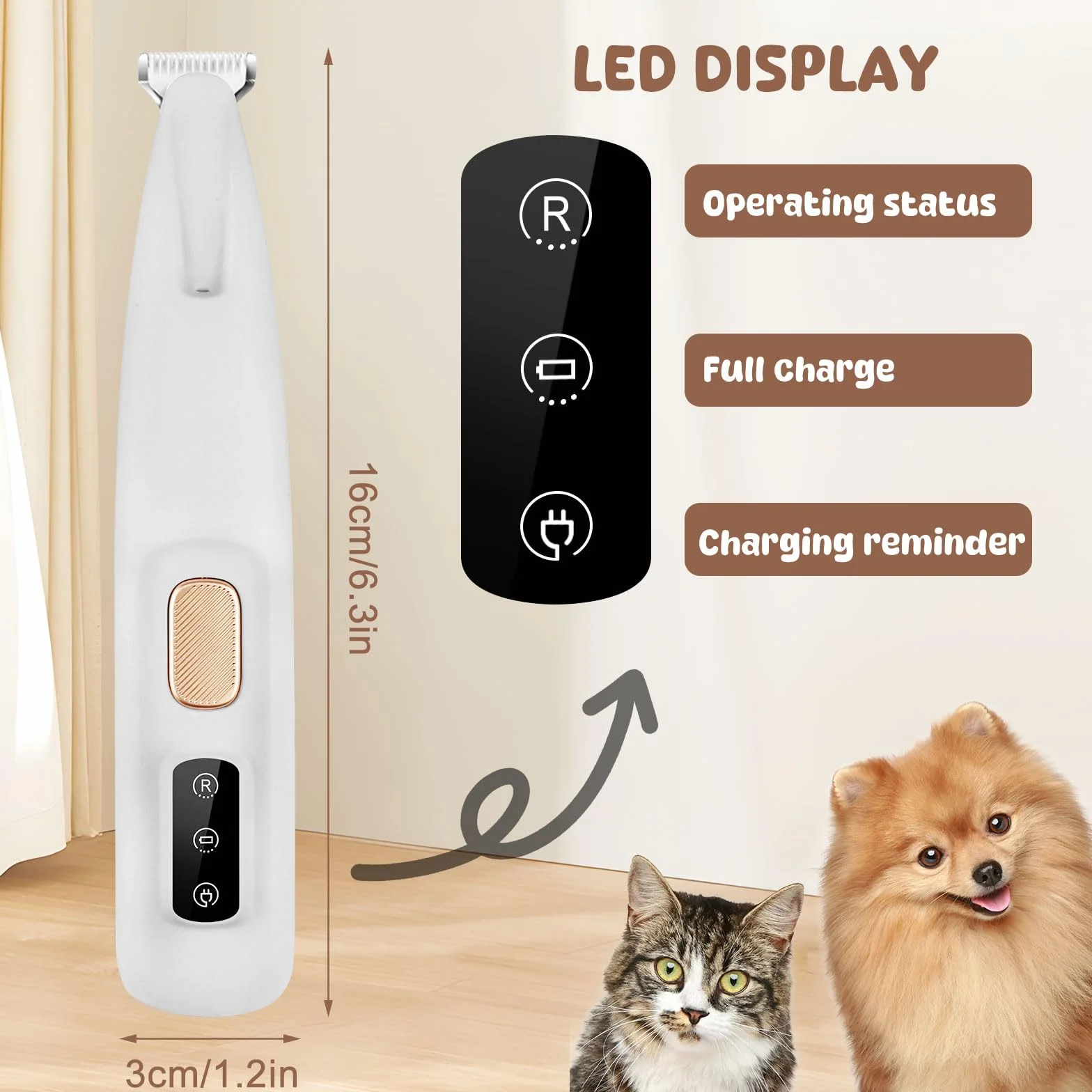 VicBou Tondeuse pour Chien et Chat Rechargeable USB Faible Bruit Électrique LED