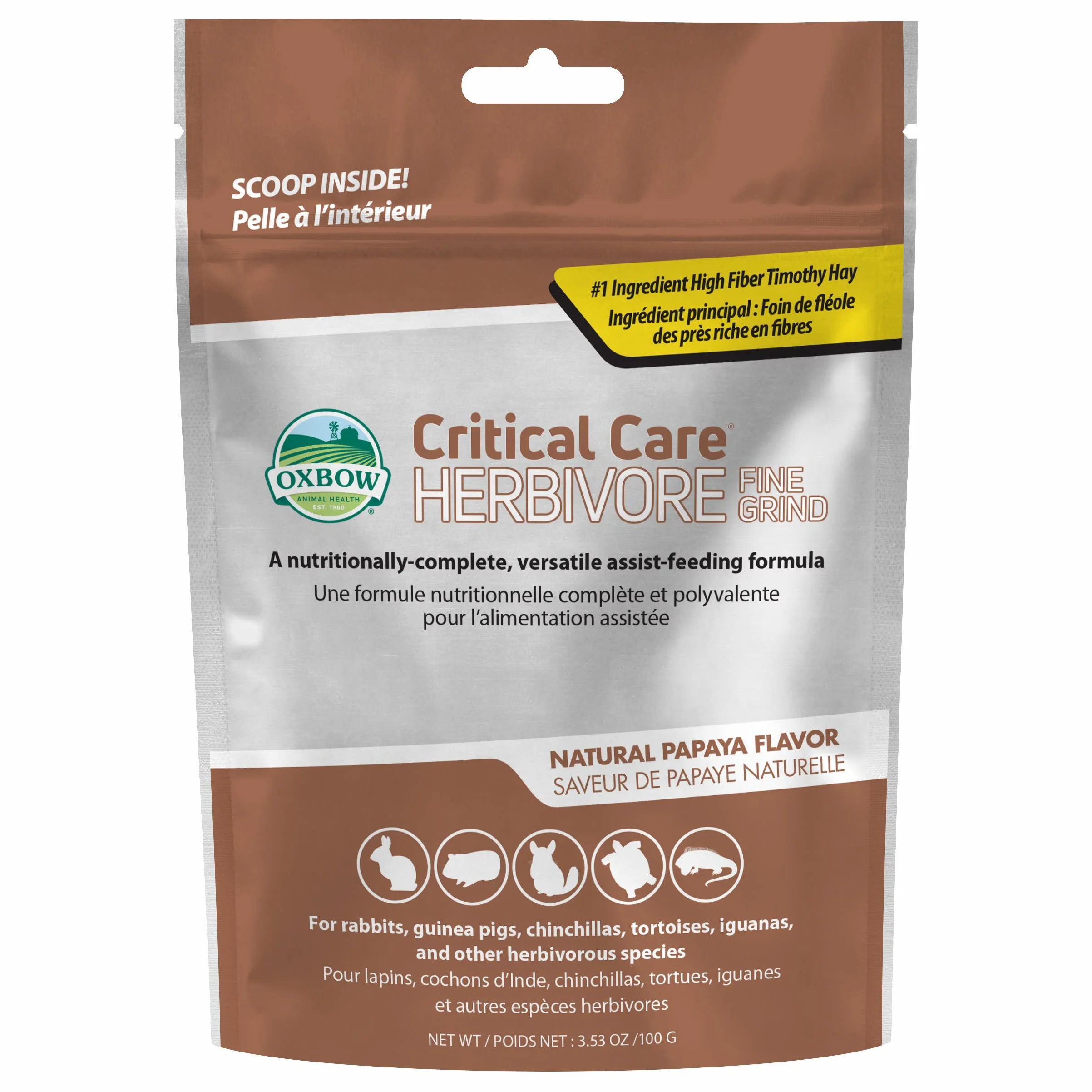Oxbow Critical Care Herbivore Fine Grind 100 g Aliment Complet pour Animaux herbivores de Compagnie Soutien Convalescence