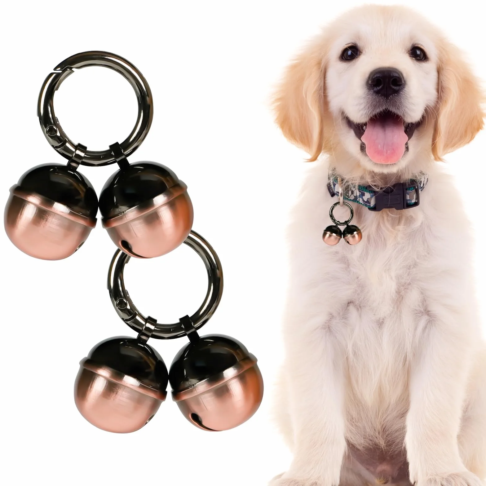 Lot de 2 clochettes extra bruyantes pour collier de chat et chien, laiton durable avec mousqueton pivotant