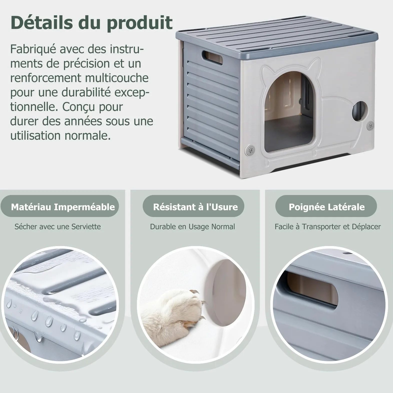 PETCUTE Maison de Chat en Plastique pour l'intérieur et l'extérieur,Résistante aux Intempéries,Maison pour Chats en Plastique,Imperméable,Abri pour Chat Sauvage,pour Toutes Les Saisons,Gris