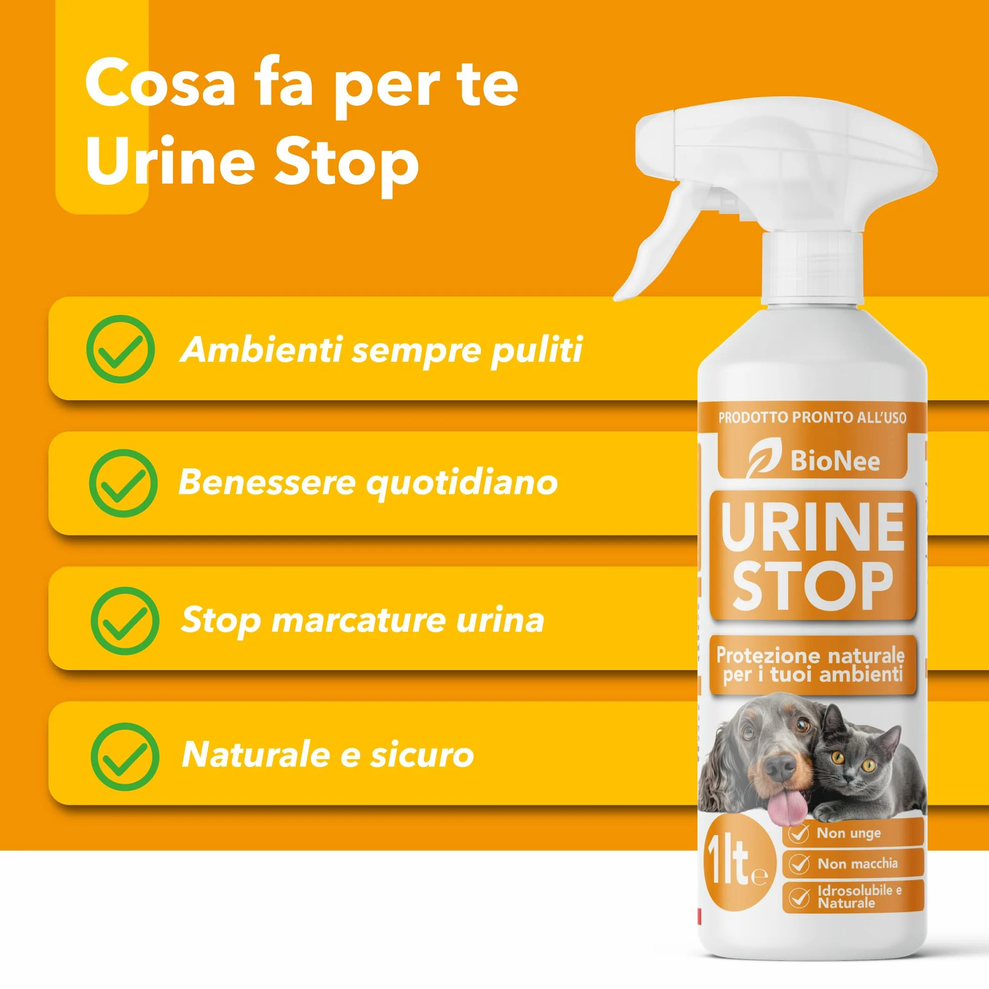 Bionee Urine Stop Spray Naturel pour Chiens et Chats 1L - Double action : Dishabituant aux Agrumes + Élimine les odeurs