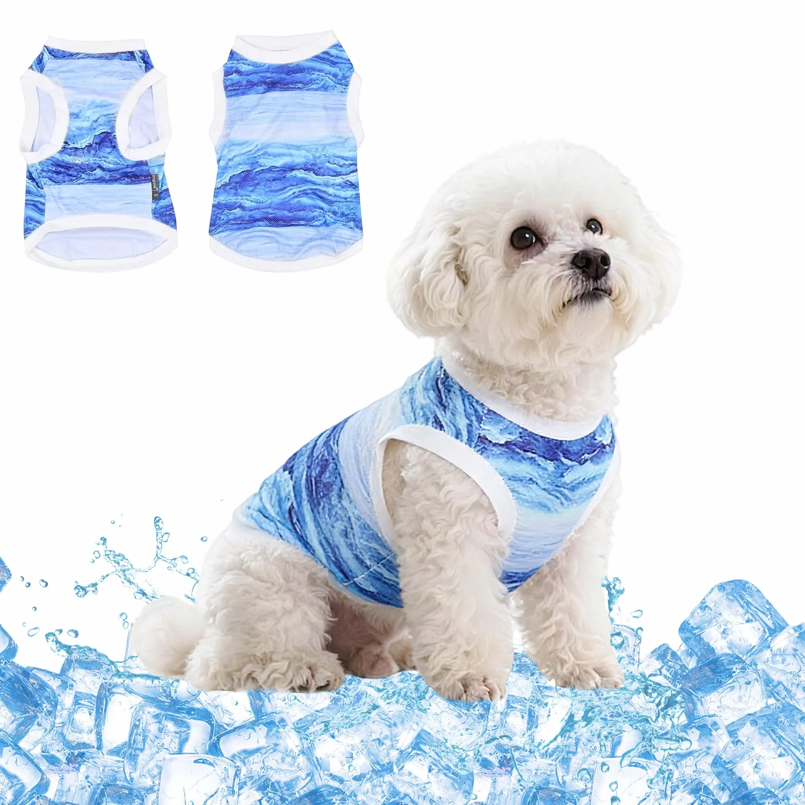 Gilet Rafraîchissant pour Chien Respirant Manteau Rafraichissant Chien Doux Confortable Gilet de Refroidissement pour Chiens Petite Moyenne Taille Bleu-M