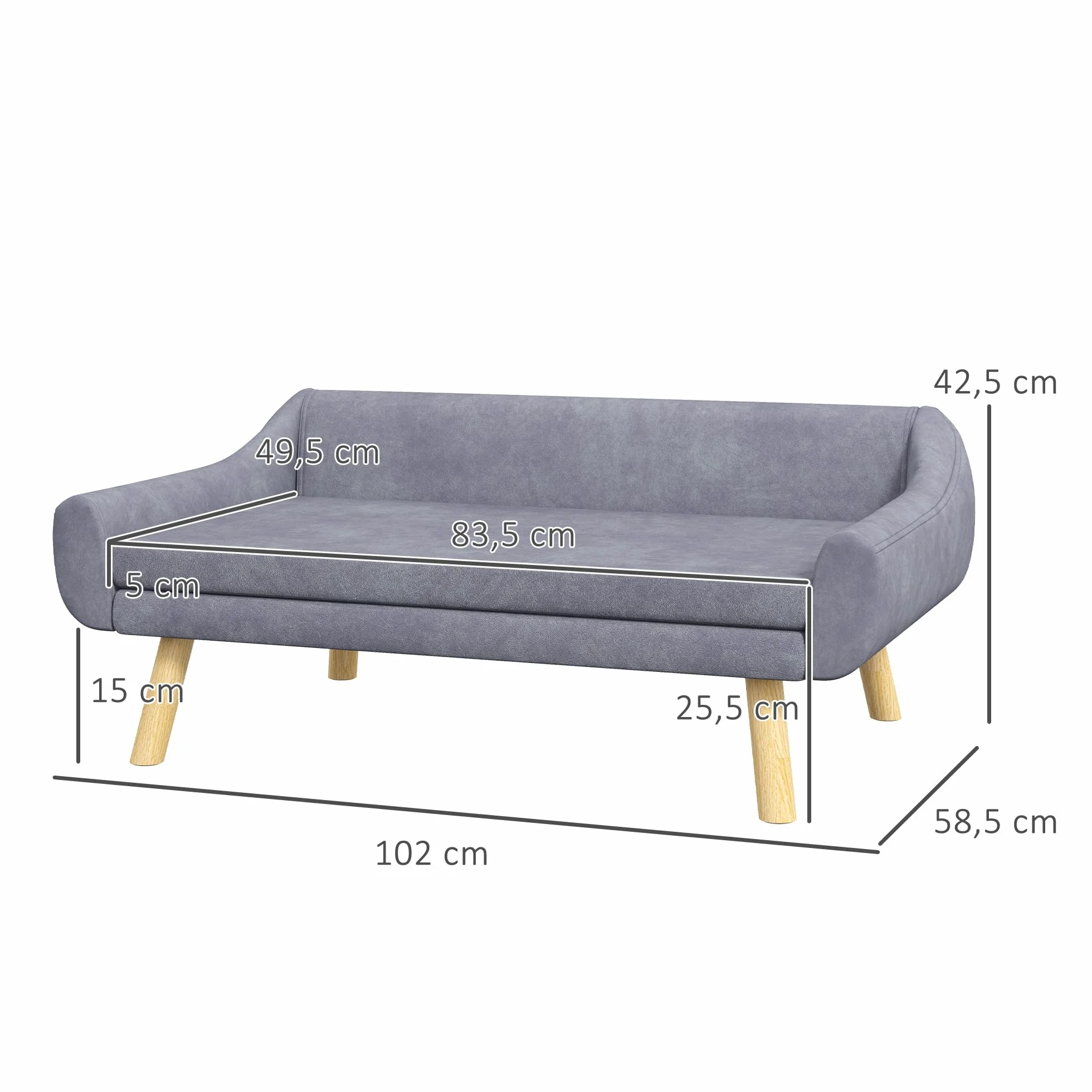 PawHut Canapé pour Chien Chat Design scandinave Coussin Moelleux Amovible Tissu Aspect Velours 102x58.5x42.5 cm Gris