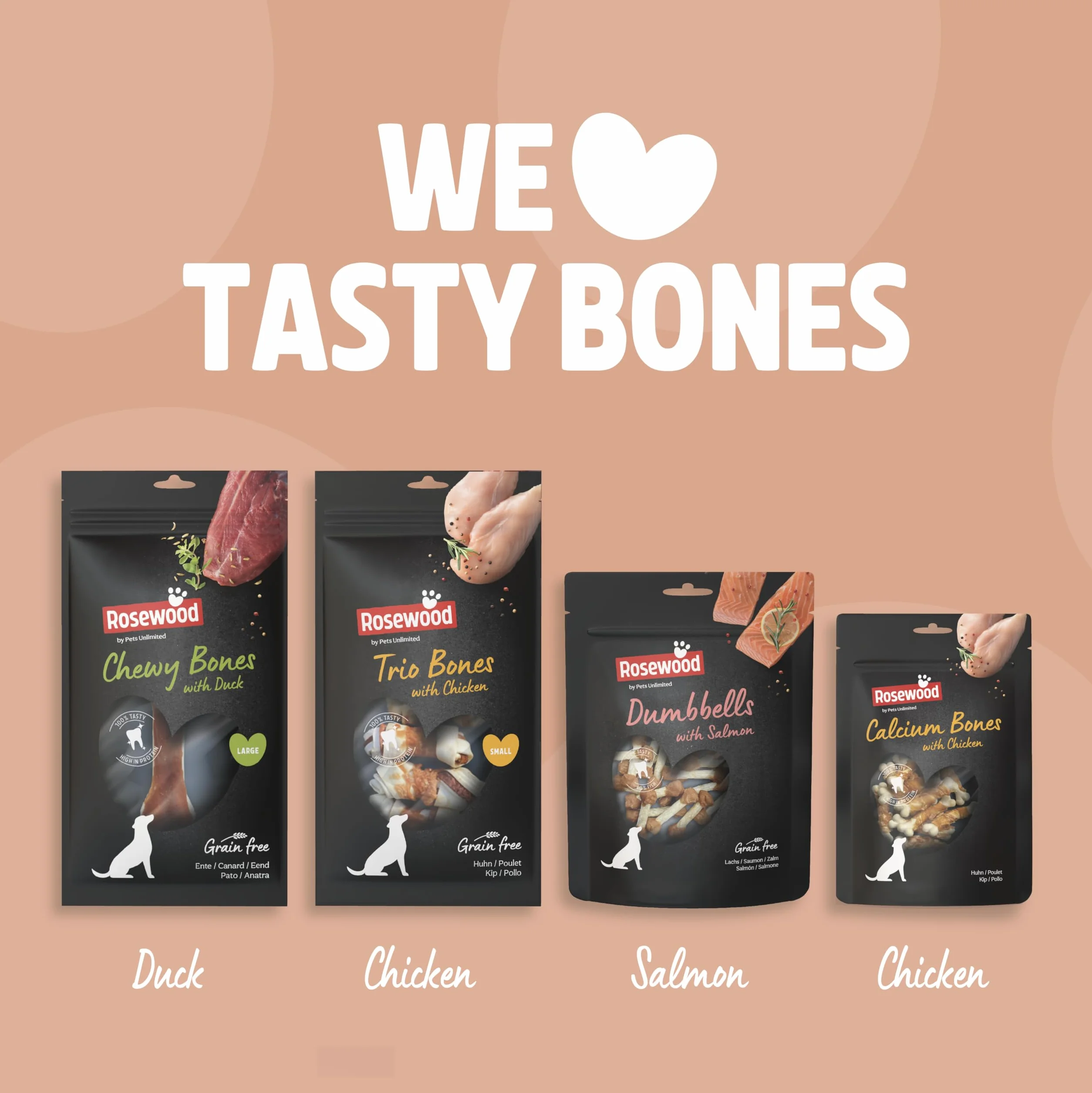 Rosewood Chewy Bones Canard Medium Friandise à mâcher pour Chien Peau de bœuf 80 g