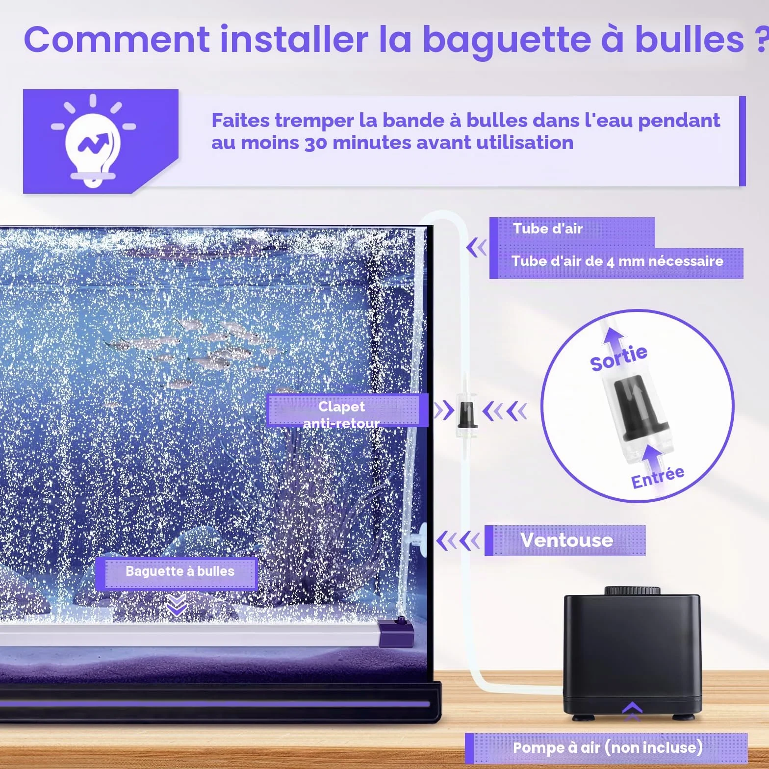 hygger Bulleur Aquarium Pierre à Air 43CM Diffuseur avec Tuyau pour Eau Douce et Eau Salée