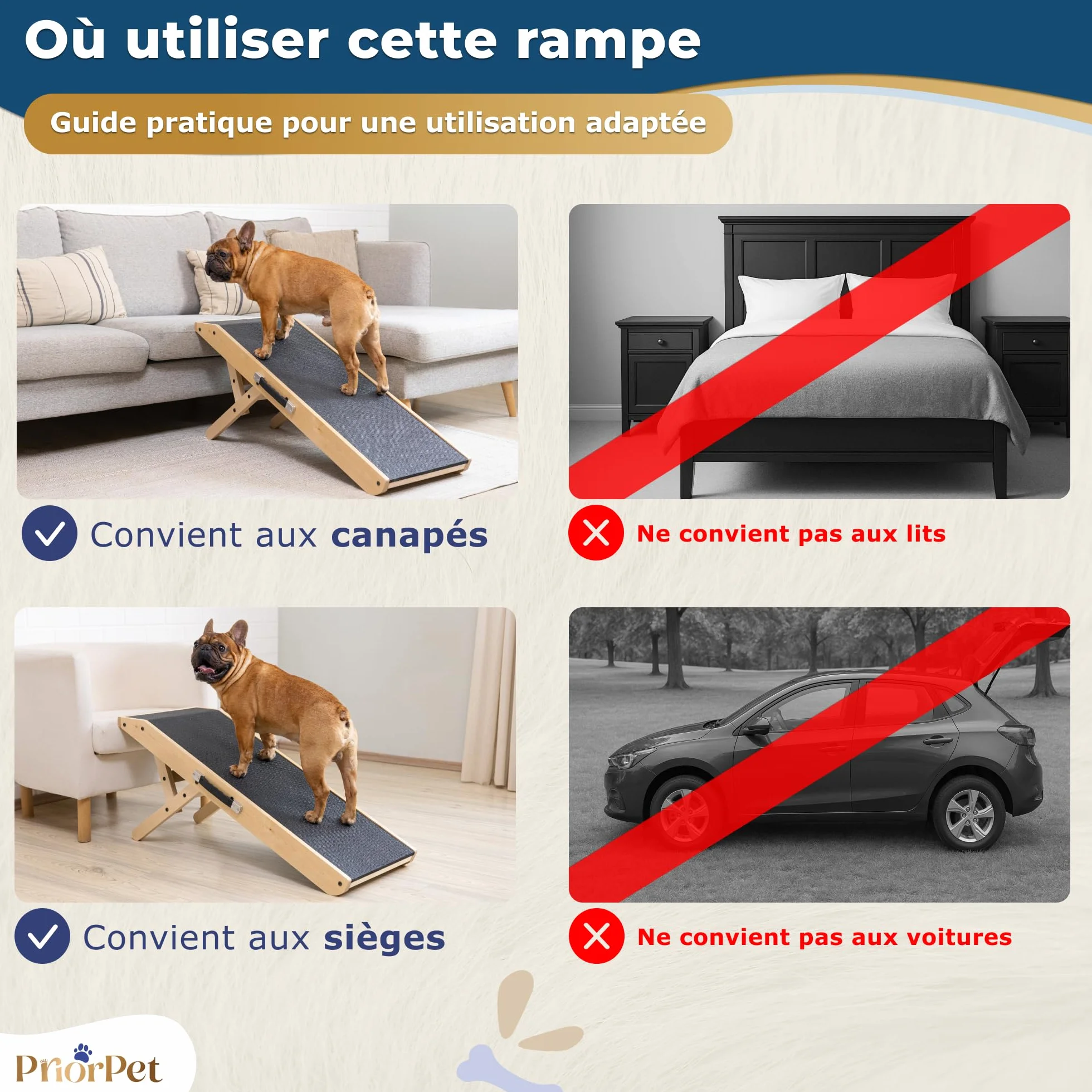 Rampe pour Chien Pliable et Réglable 18-53 cm - Surface Antidérapante - Bois de Bouleau Naturel