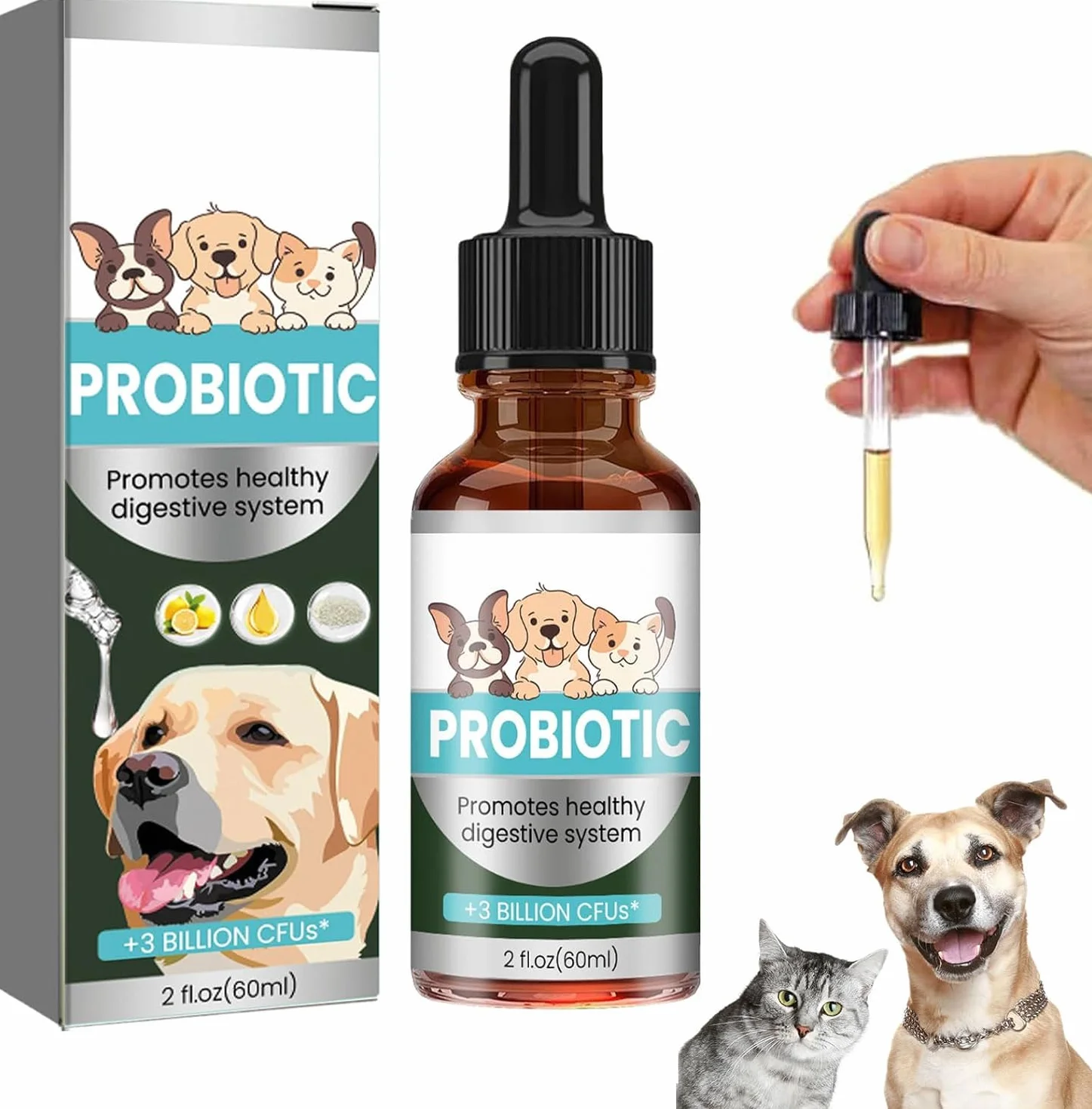 Probiotiques Chien Chat 60ML Antibiotiques pour Chats Soulagement Constipation
