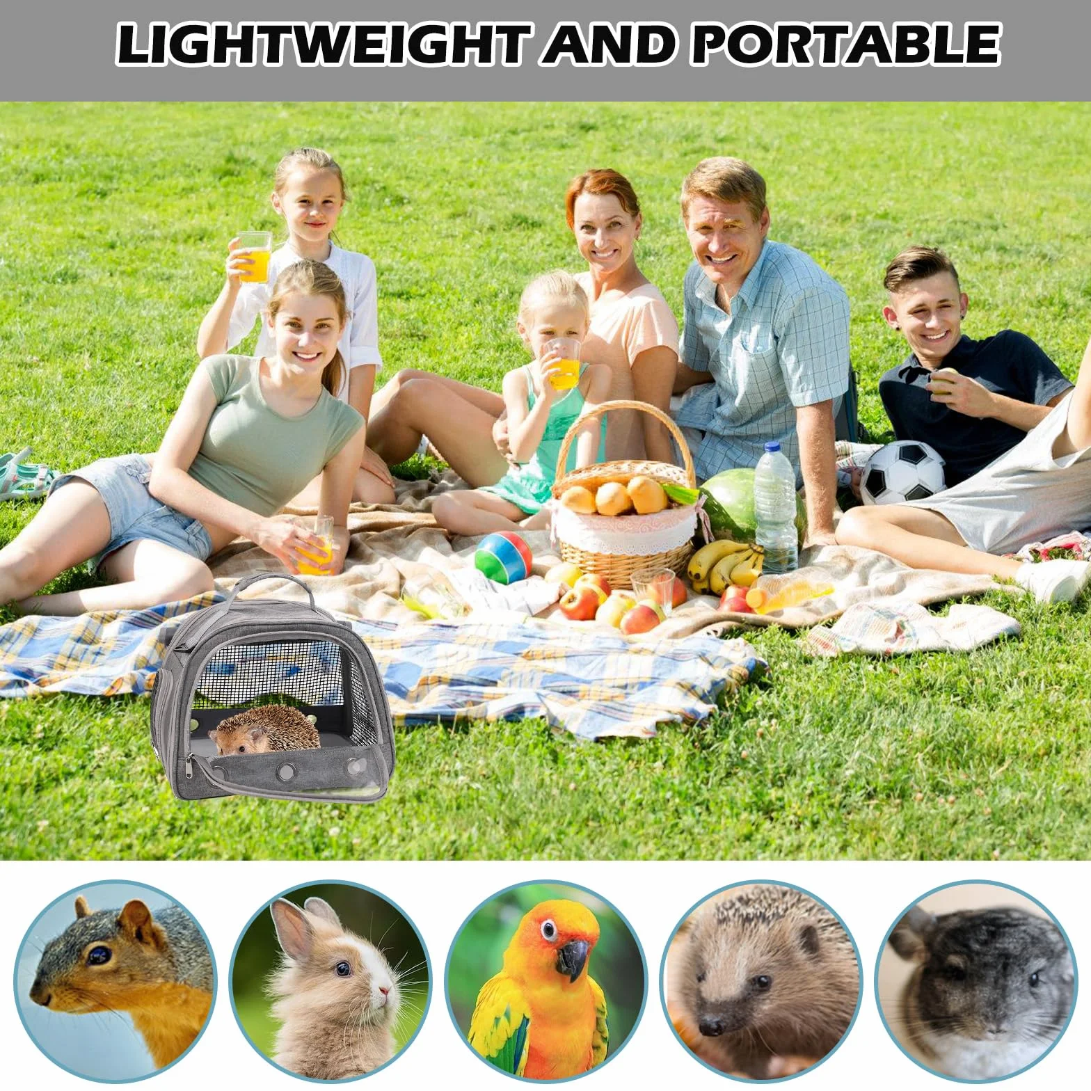 Sac De Transport pour Petits Animaux 35x25x23 cm Gris