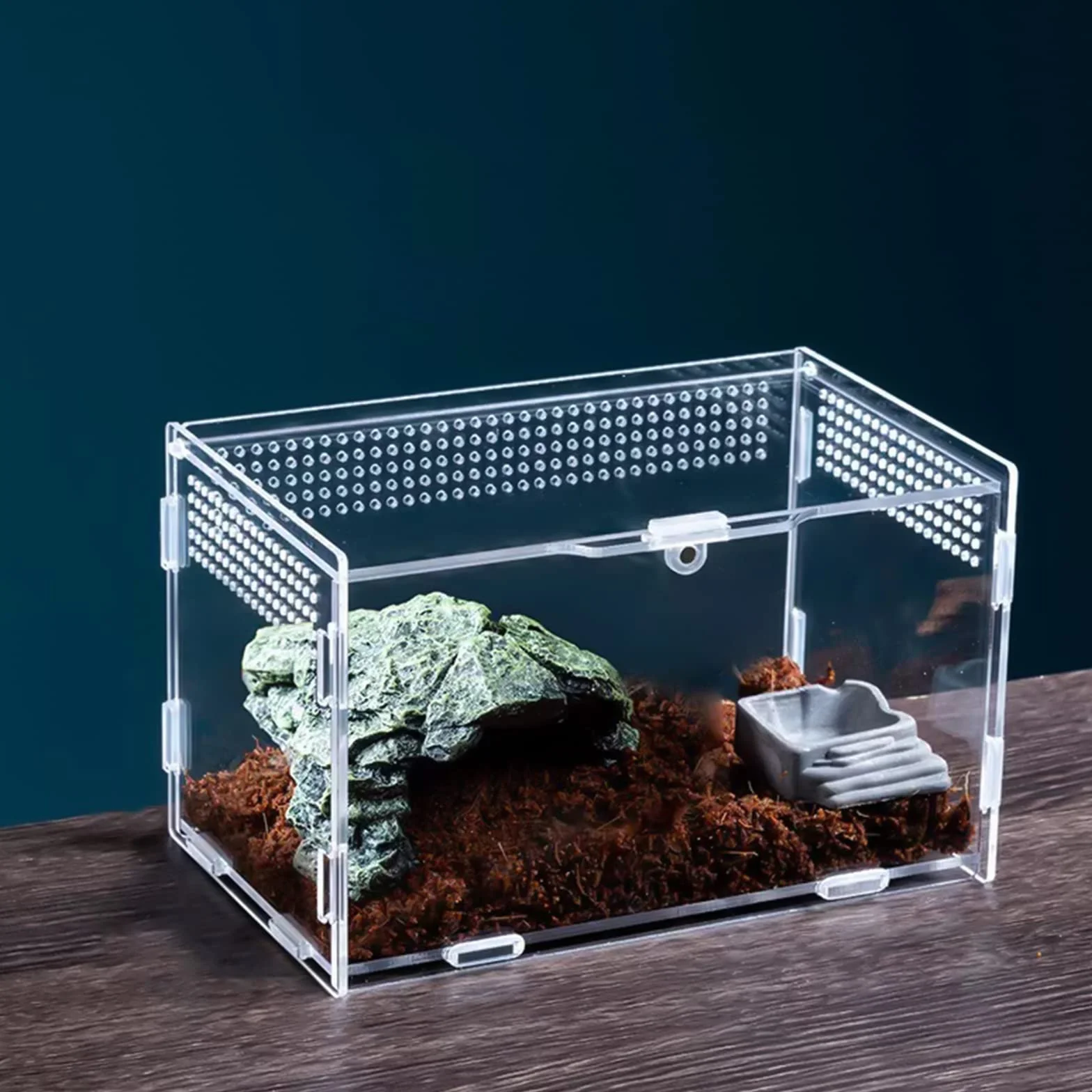 Nizirioo Boîte d'alimentation d'insectes 20cmx12cmx12cm Terrarium Reptile Transparent Portable