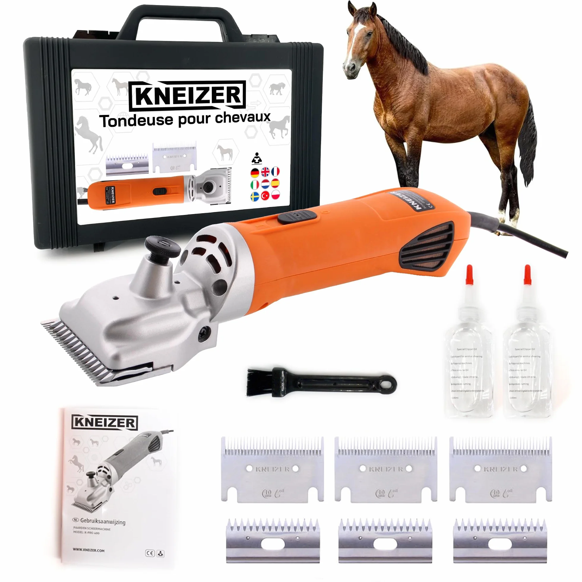 Tondeuse Cheval KNEIZER Kit Complet Lames Interchangeables Silencieuse Faible Vibration
