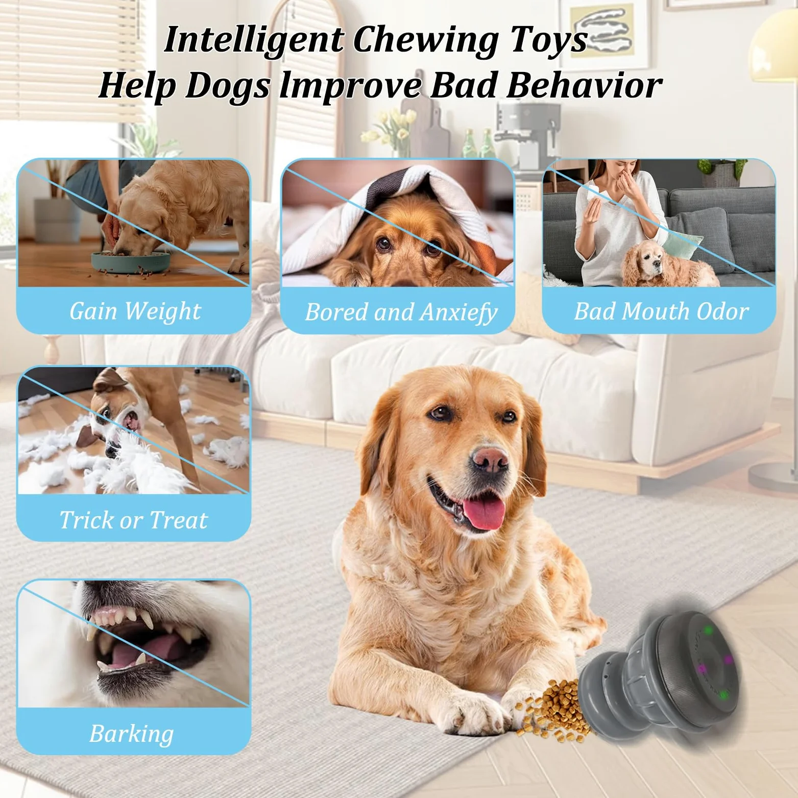 Jouet interactif intelligent à mâcher pour chien avec technologie de pause automatique ABS jouets à mâcher pour chiens, distributeur de friandises pour mâcheurs agressifs pour chiens de petite