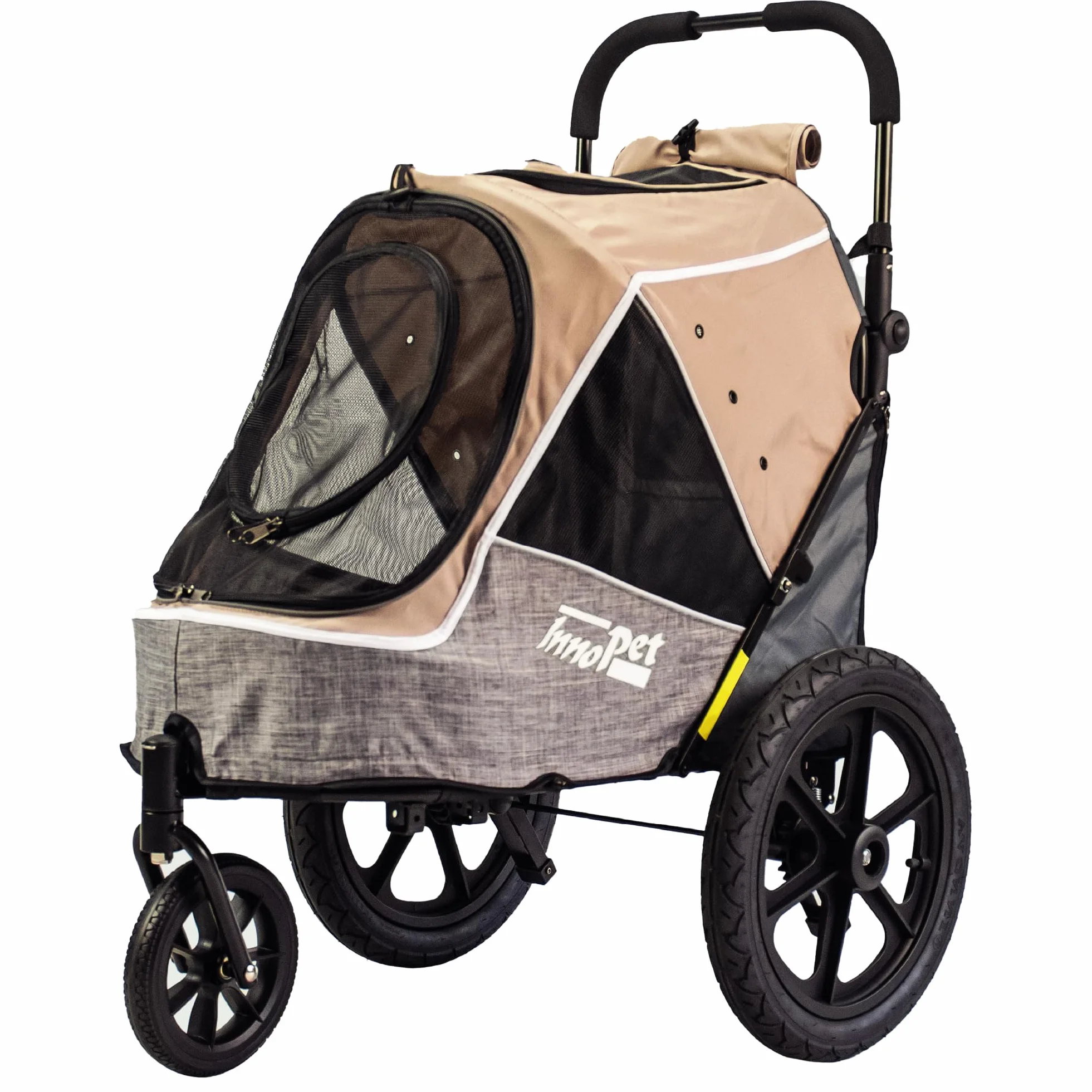 Innopet Sporty Evolution Latte Poussette et Remorque pour Chien 2 en 1 Beige/Gris 30 kg avec Housse de Pluie