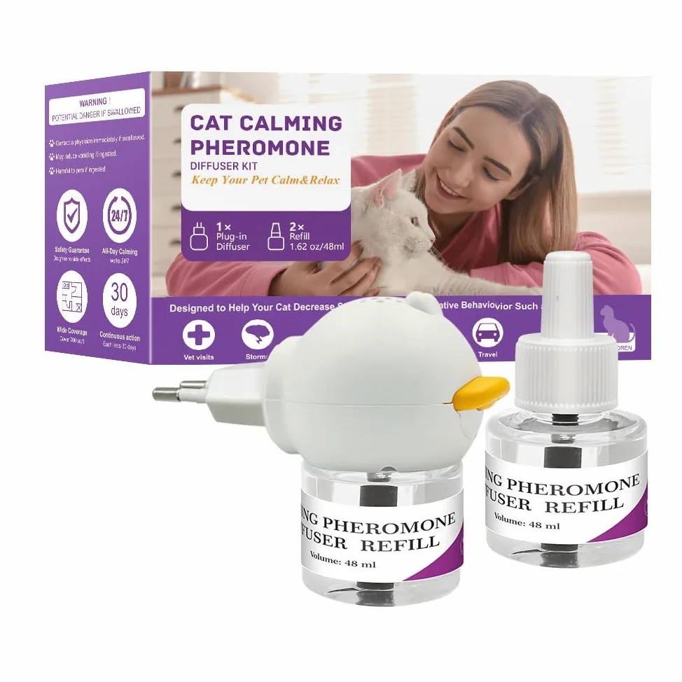 MEIION PetWellness Kit diffuseur de phéromones apaisantes 6-en-1 pour Chats – Soulage l’anxiété, réduit Les bagarres et Les griffures, 2 diffuseurs + 4 recharges, 120 Jours d’Utilisation