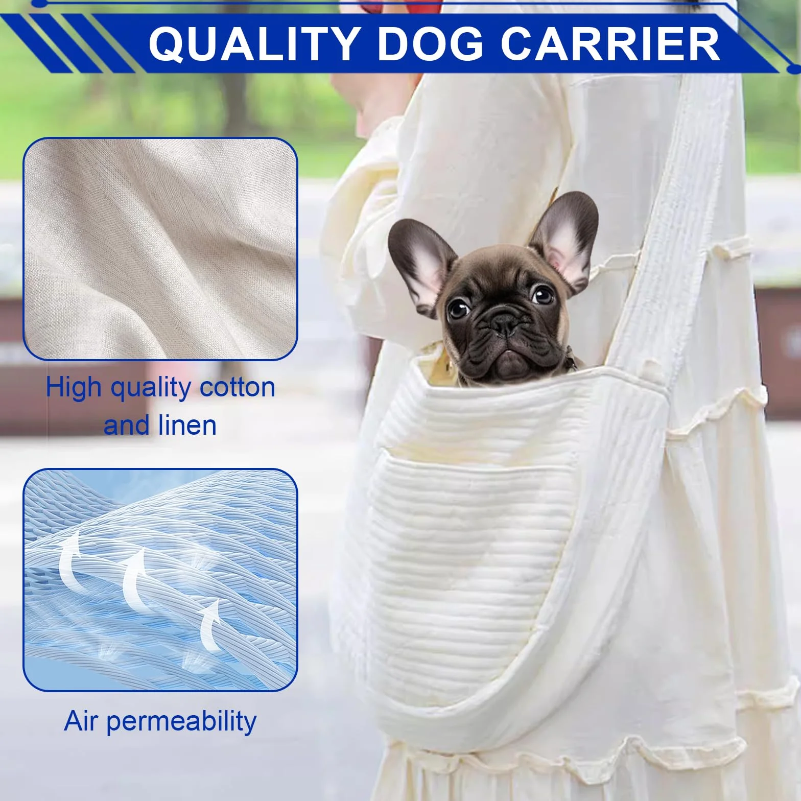 Sac de Transport pour Chien 5kg Portable Petit Chien Chat Blanc