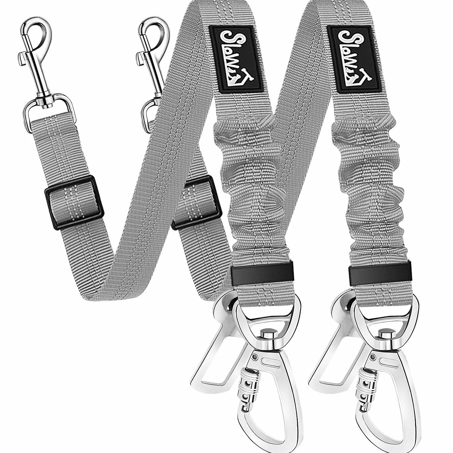 SlowTon Ceinture de sécurité pour Chien, Pack de 2 Ceintures de sécurité pour Chien, Laisse de Voiture élastique réglable, Tampon élastique renforcé, Lien de sécurité réfléchissant Nylon pour Animaux