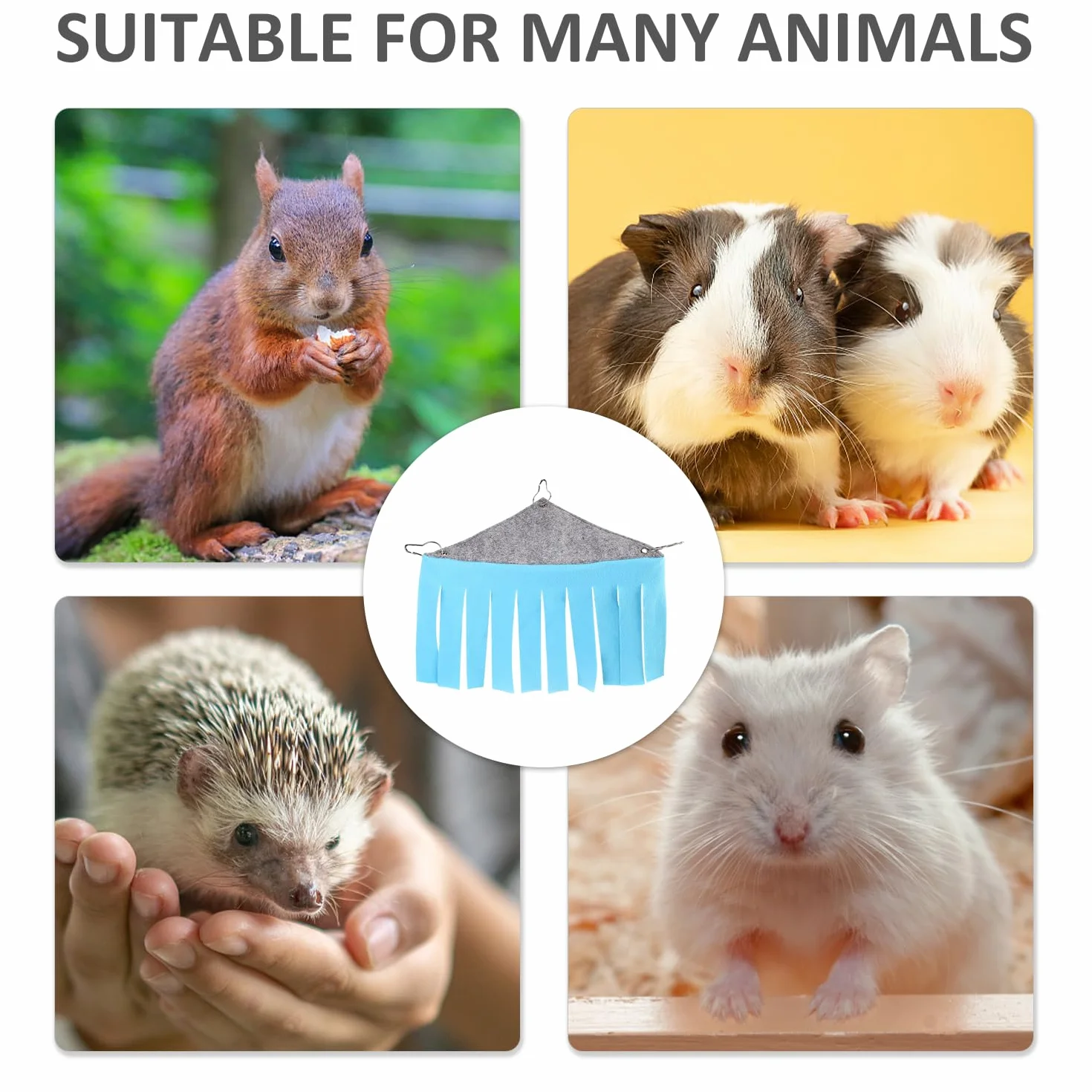 Lot de 2 hamacs pour cochon d'Inde avec 6 crochets - Accessoire de cage - Cachette en tissu - Hamac petit pour lapin et hamster (bleu, vert)