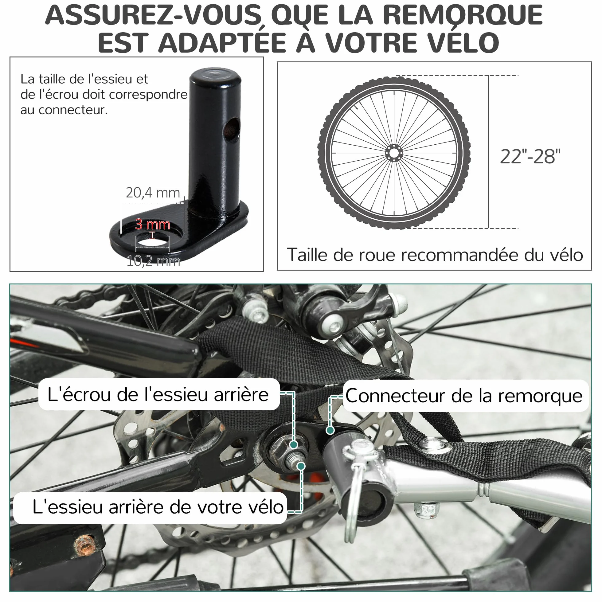 PawHut Remorque Velo pour Chien Animaux avec 8 Reflecteurs Drapeau Bleu Noir