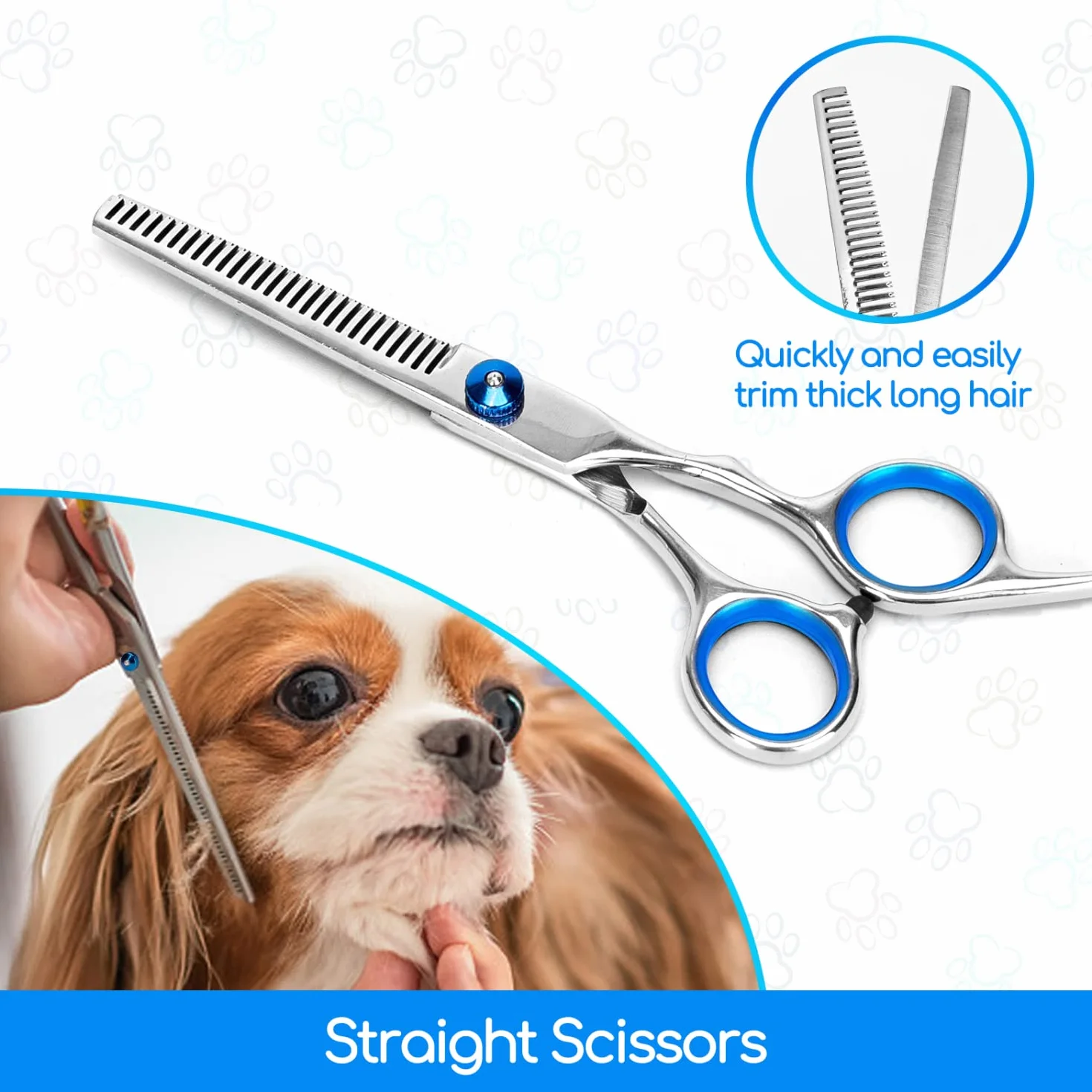 Nobleza Ciseaux pour Chien, Ensemble de 4 Outils Ciseaux Toilettage Chien Professionnel Embout Rond, Cisaille à Effiler/Droite/Incurvé et Peigne, Bricolage Ciseaux Toilettage Chien