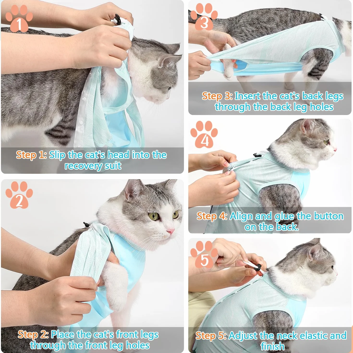 Slowton Combinaison de Récupération pour Chat après Chirurgie, Onesie Résistante aux Poils Alternative au Collier à Cône E
