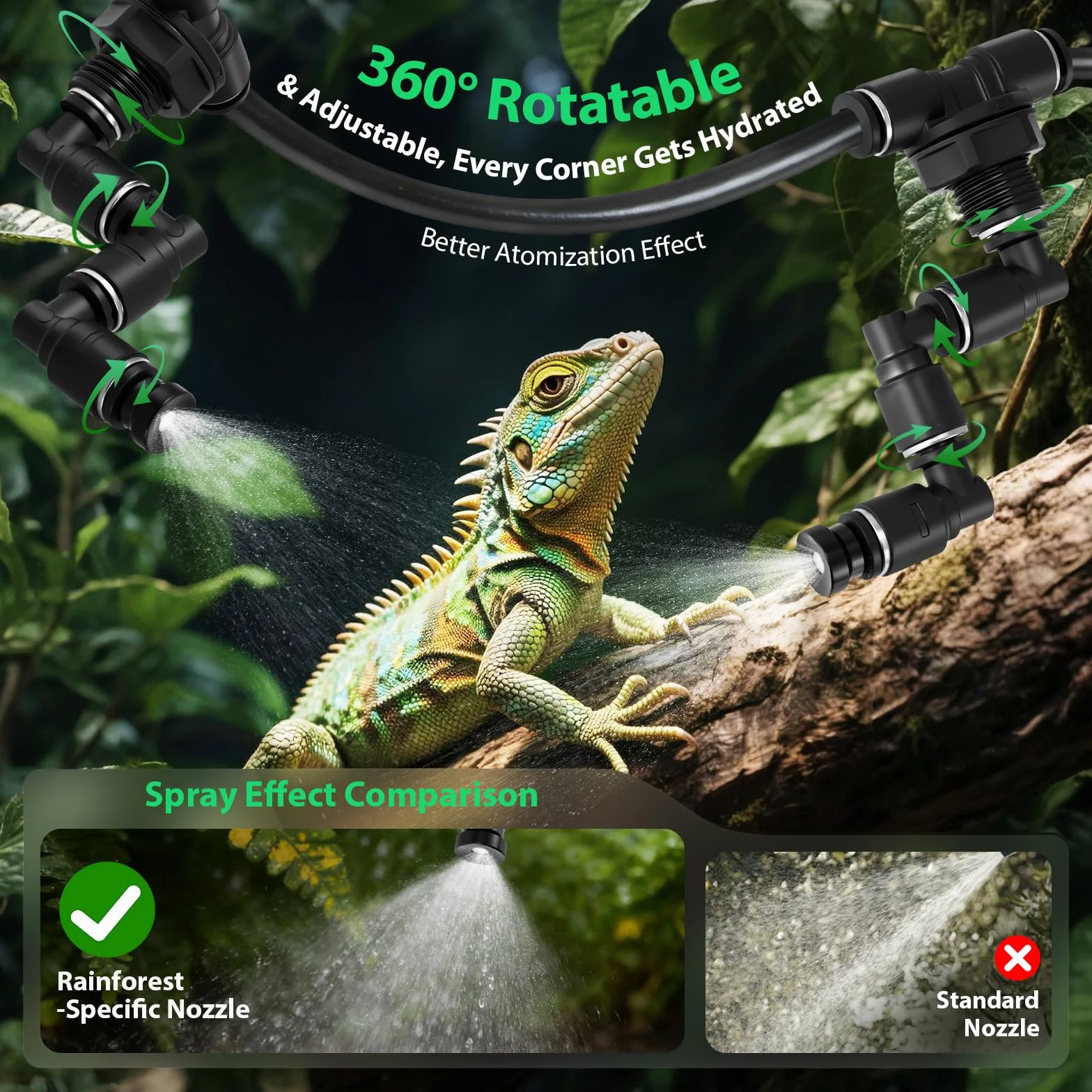 Système de brumisation pour reptiles avec buses 360° et minuterie - Humidificateur terrarium