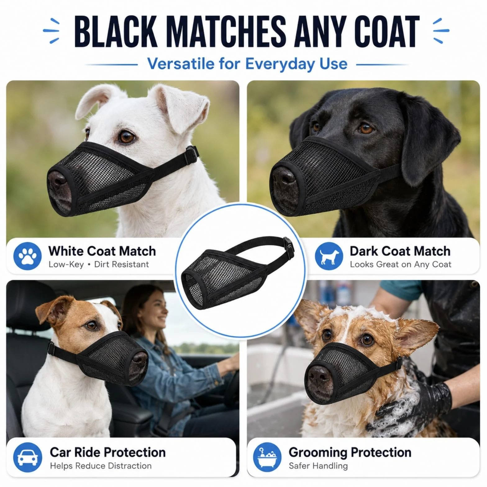 Muselière pour Chien Noir, Ajustable pour Petit Chien 6-12 kg, Respirante avec Trou pour Haleter et Boire, Anti Morsure, pour Promenade Toilettage et Vétérinaire