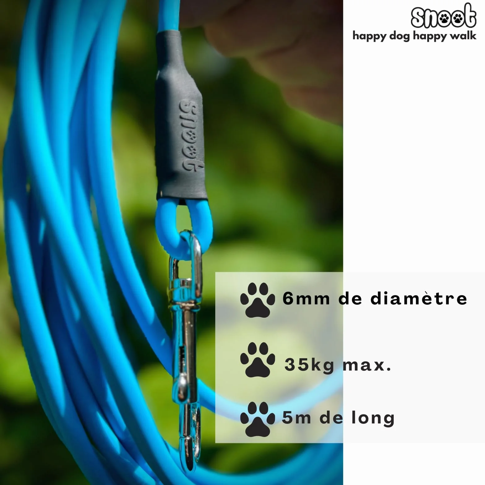 Laisse pour Chien 10 m Étanche Ronde sans Boucle Cyan Bleu 35 kg