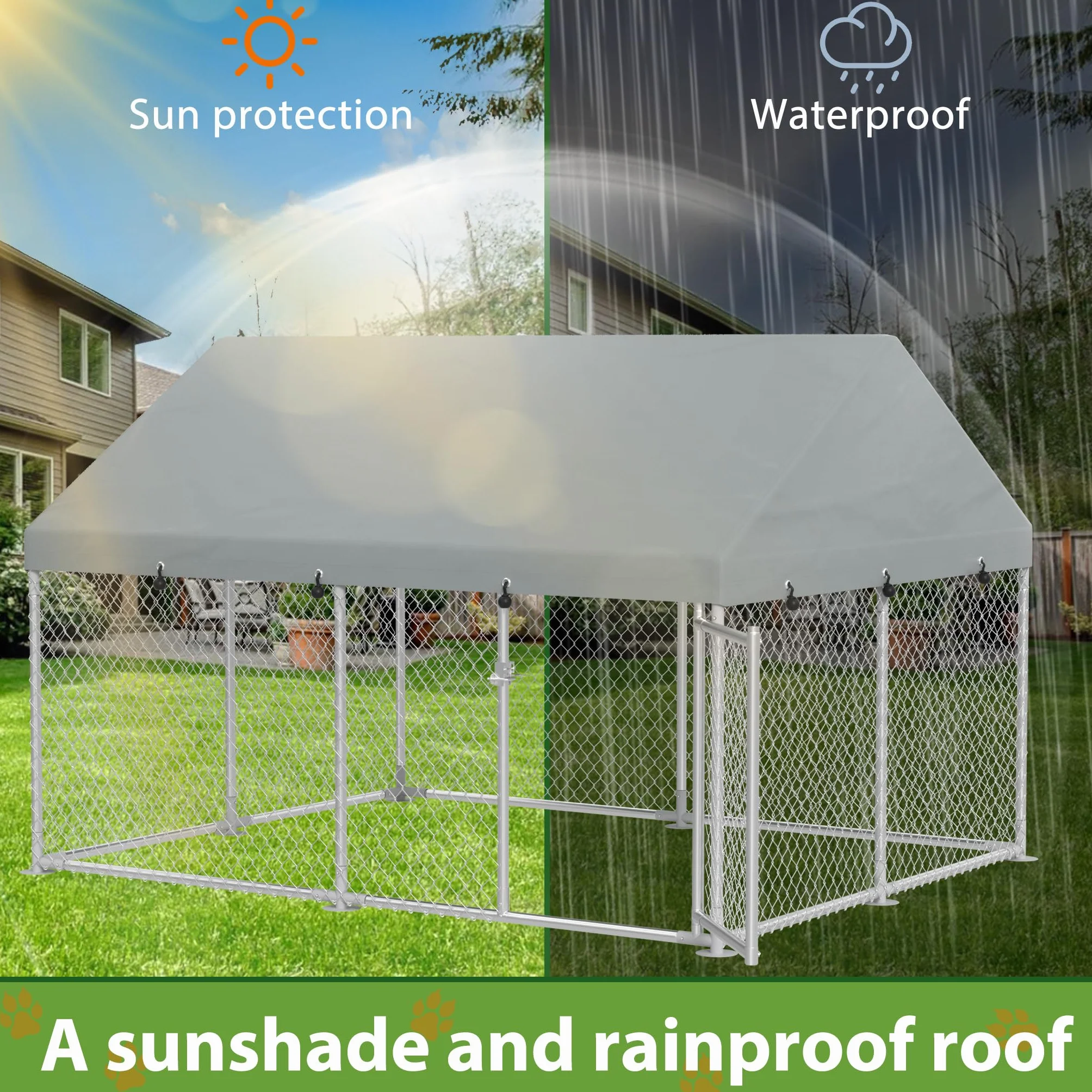 FIVMEN Enclos pour chien 400x200x165 cm acier galvanisé protection solaire toit porte verrouillable extérieur