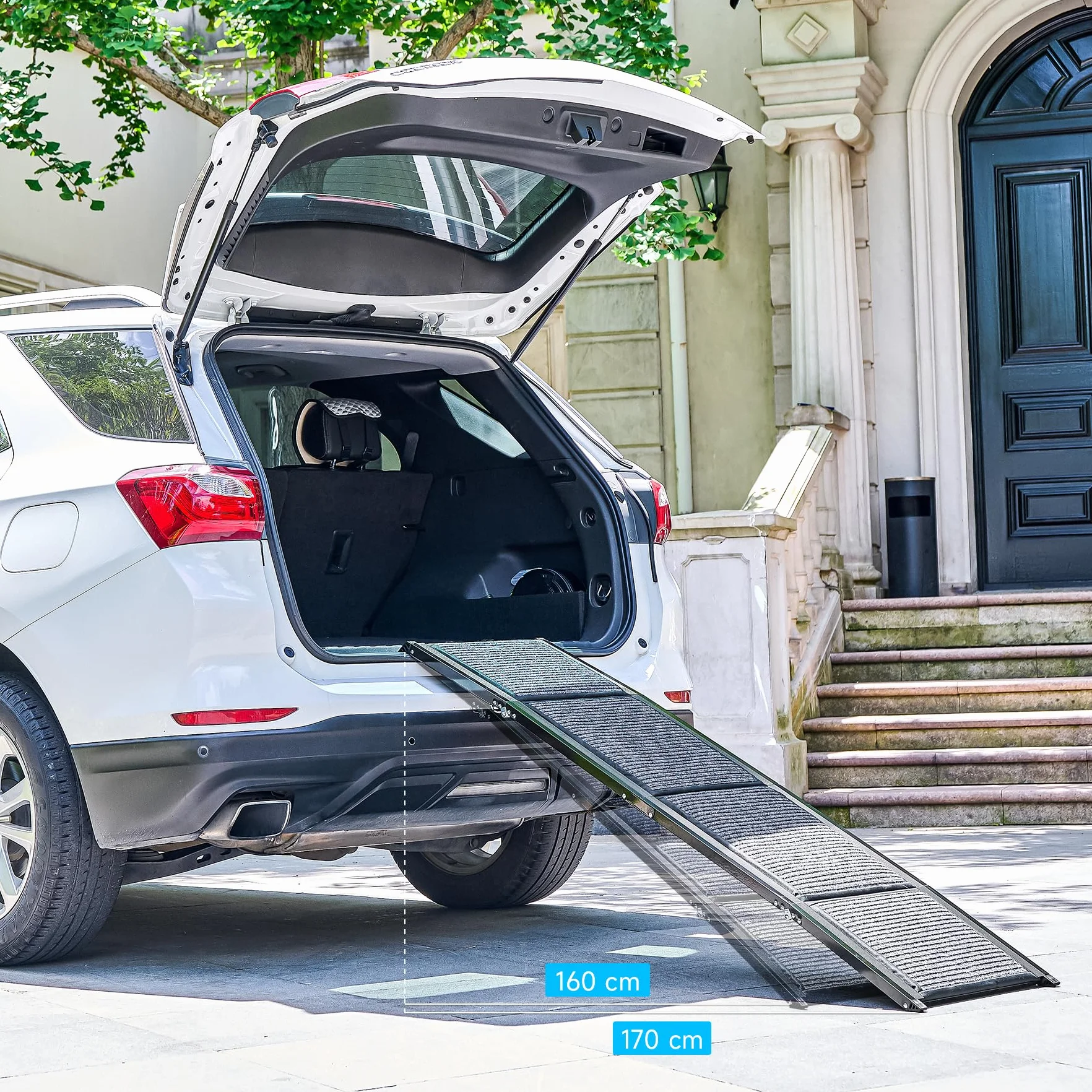 CO-Z 160×44 cm Rampe pour Chien Voiture Pliable Capacité 90 kg Surface Antidérapante Escalier Rampe D'accès Voiture pour Chiens Portable pour Animaux Grand Chien Chat Intérieure Extérieure