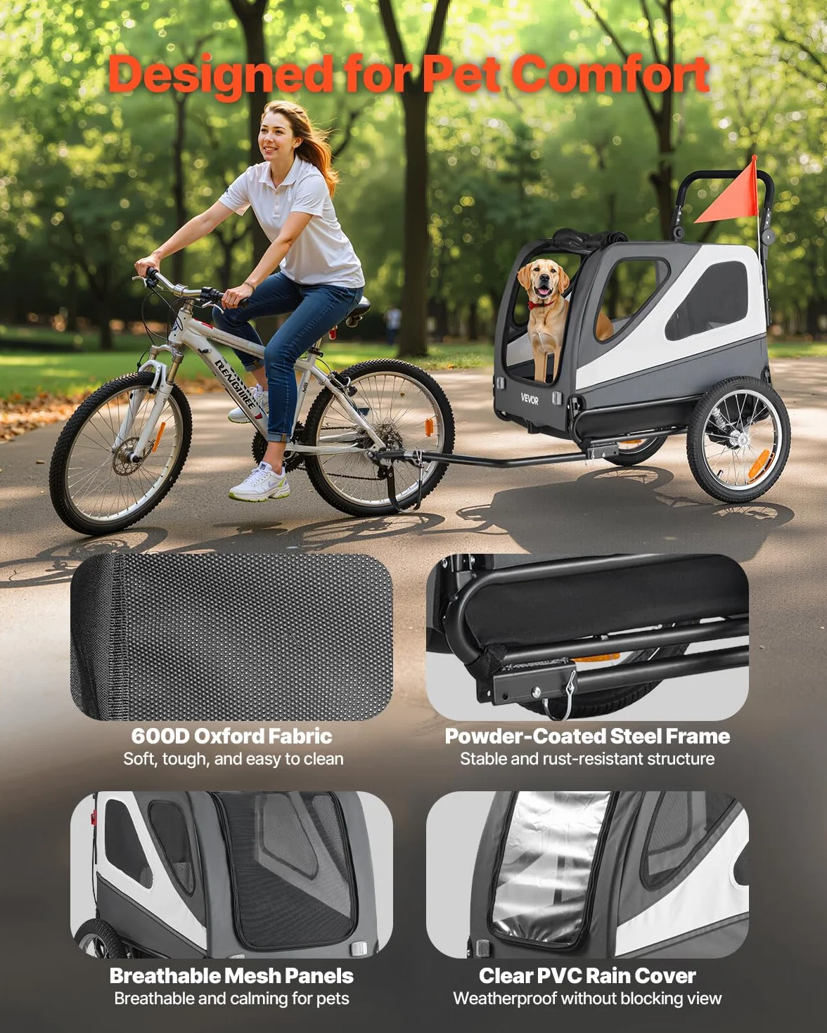 VEVOR Remorque de Vélo Chien Pliable avec Roues à Dégagement Rapide, Coupleur Universel