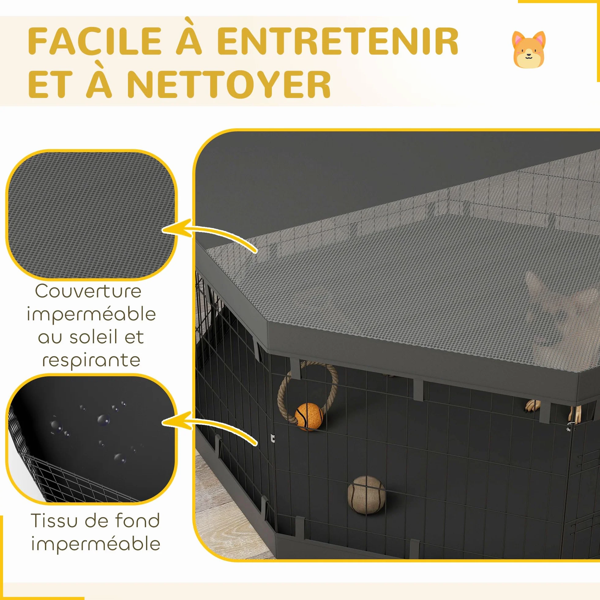 PawHut Parc pour Chien 8 Panneaux Pliables avec Porte Acier 61x61 cm Noir
