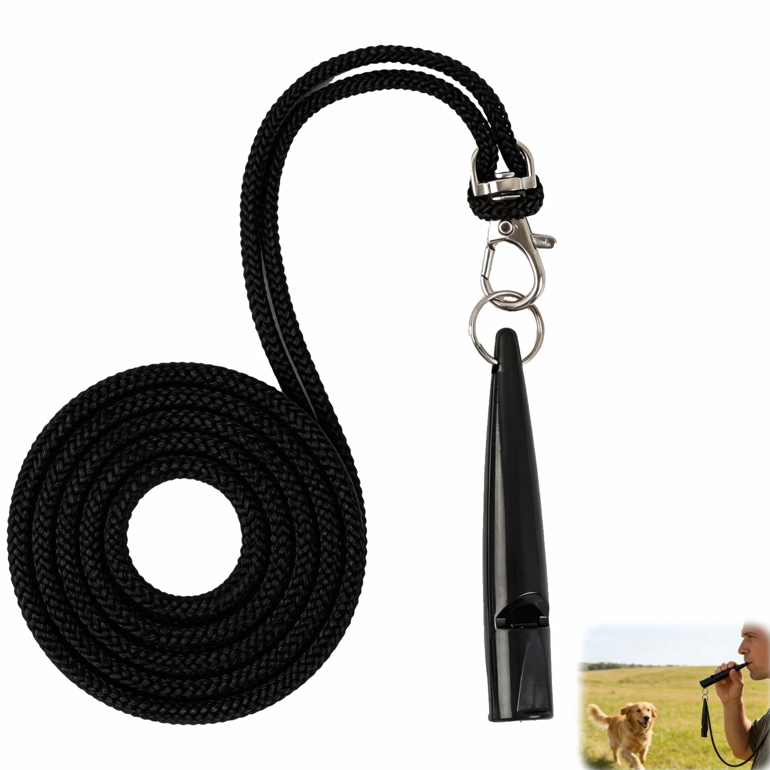 Sifflet Chien Ultrasonique Silencieux avec Cordon, Dressage Contrôle Aboiements, Noir