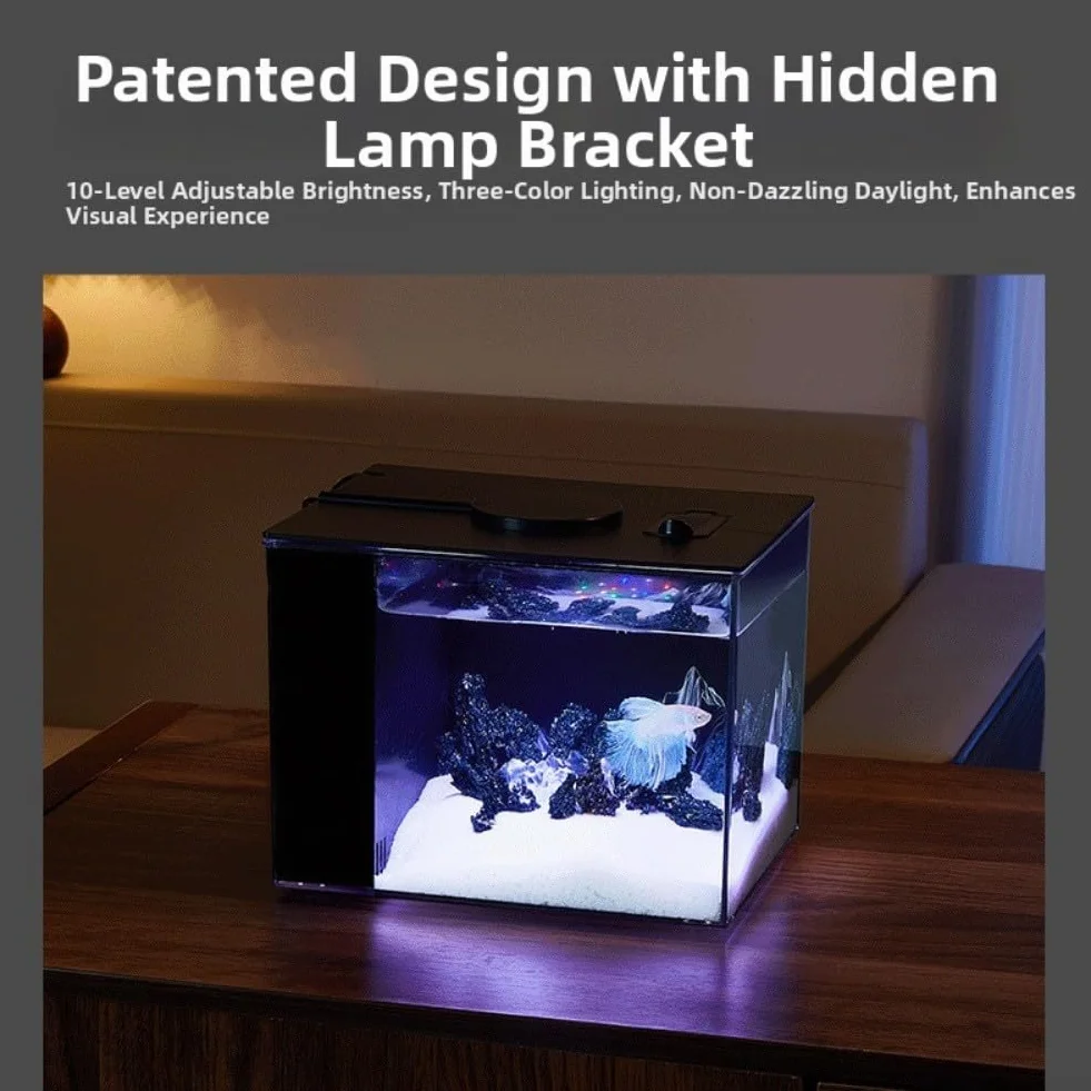 Aquarium auto-circulant avec lumière LED 160 l/h filtre intégré kit écologique pompe (S)