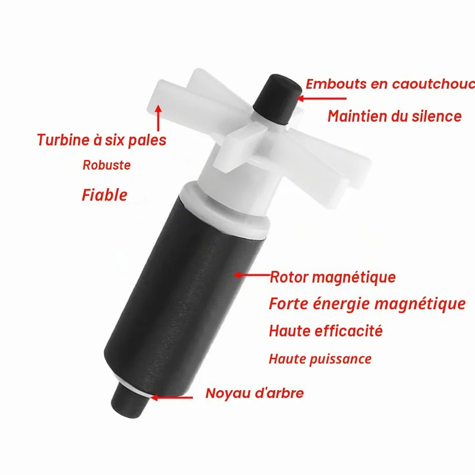 Lot de 2 turbines de rotor de pompe submersible, turbine de pompe à eau, joint libre, filtre magnétique haute efficacité, turbine de rotor d'aquarium, résistant à l'usure et à faible bruit