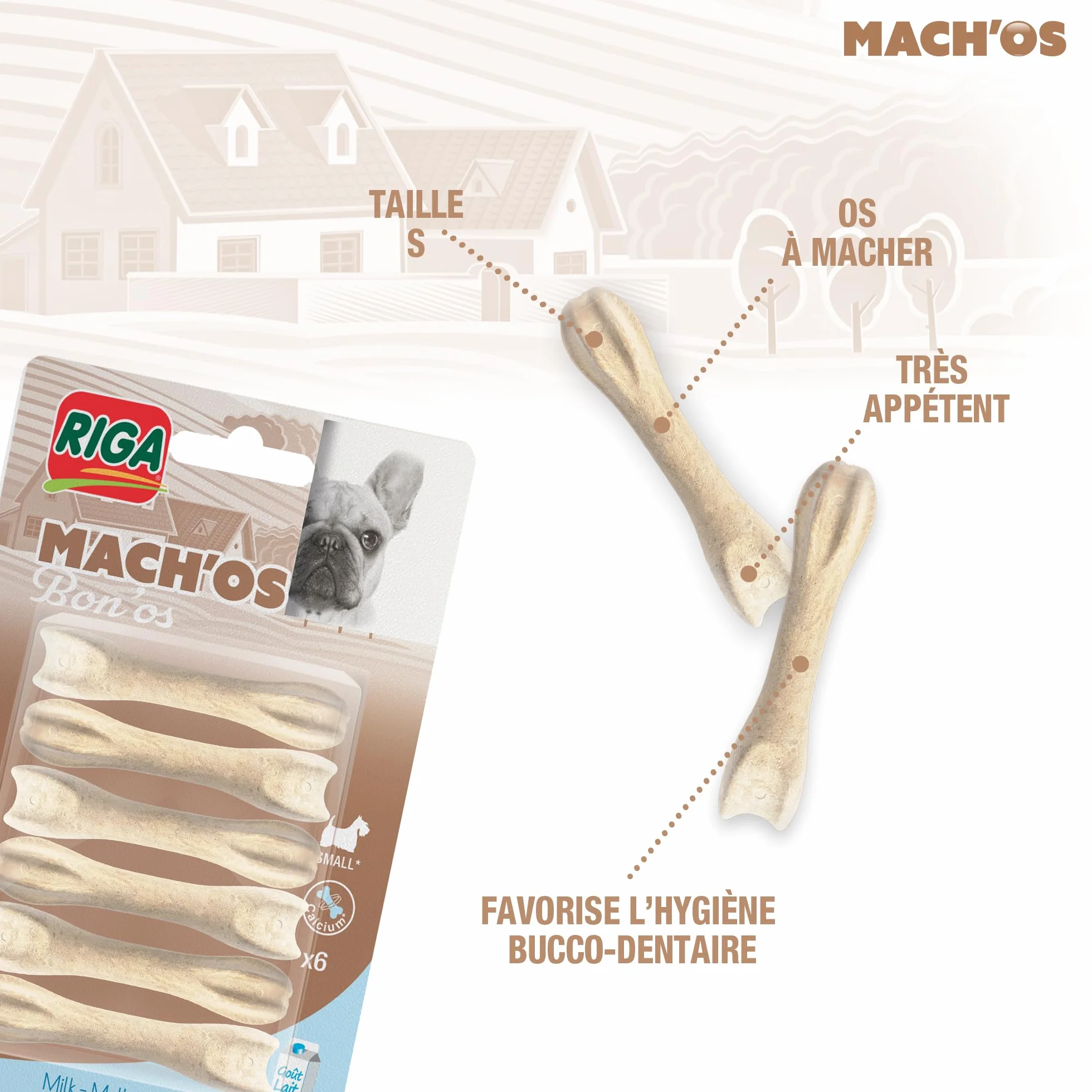 RIGA Mach'os Bon'os pour Chien S - Riche en Protéines et Calcium - Hygiène Buccale - Mastication - x6