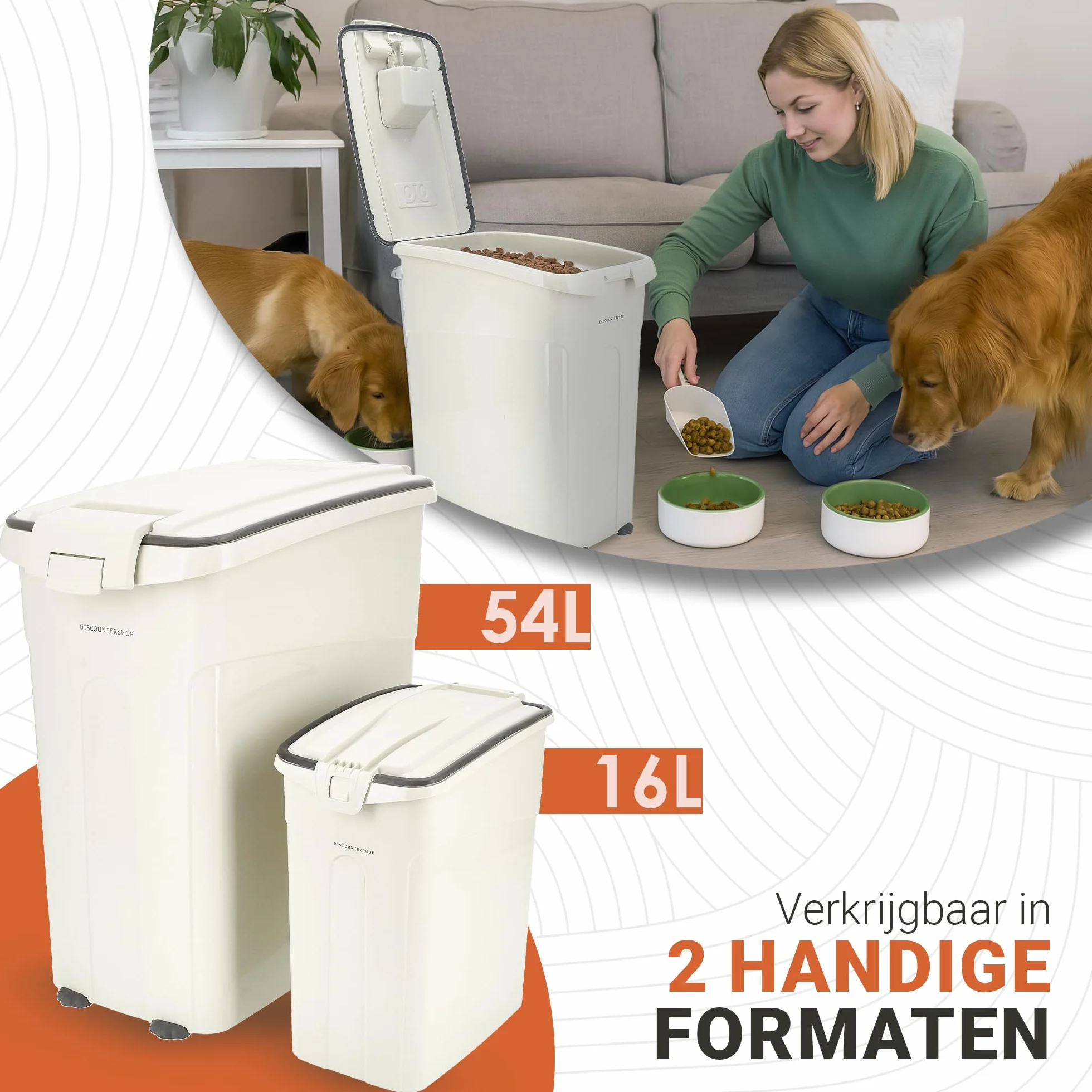 Conteneur alimentaire hermétique 54L pour chiens et chats - Avec roues et pelle, pour environ 20 kg de nourriture sèche, litière pour chat ou croquettes pour chien