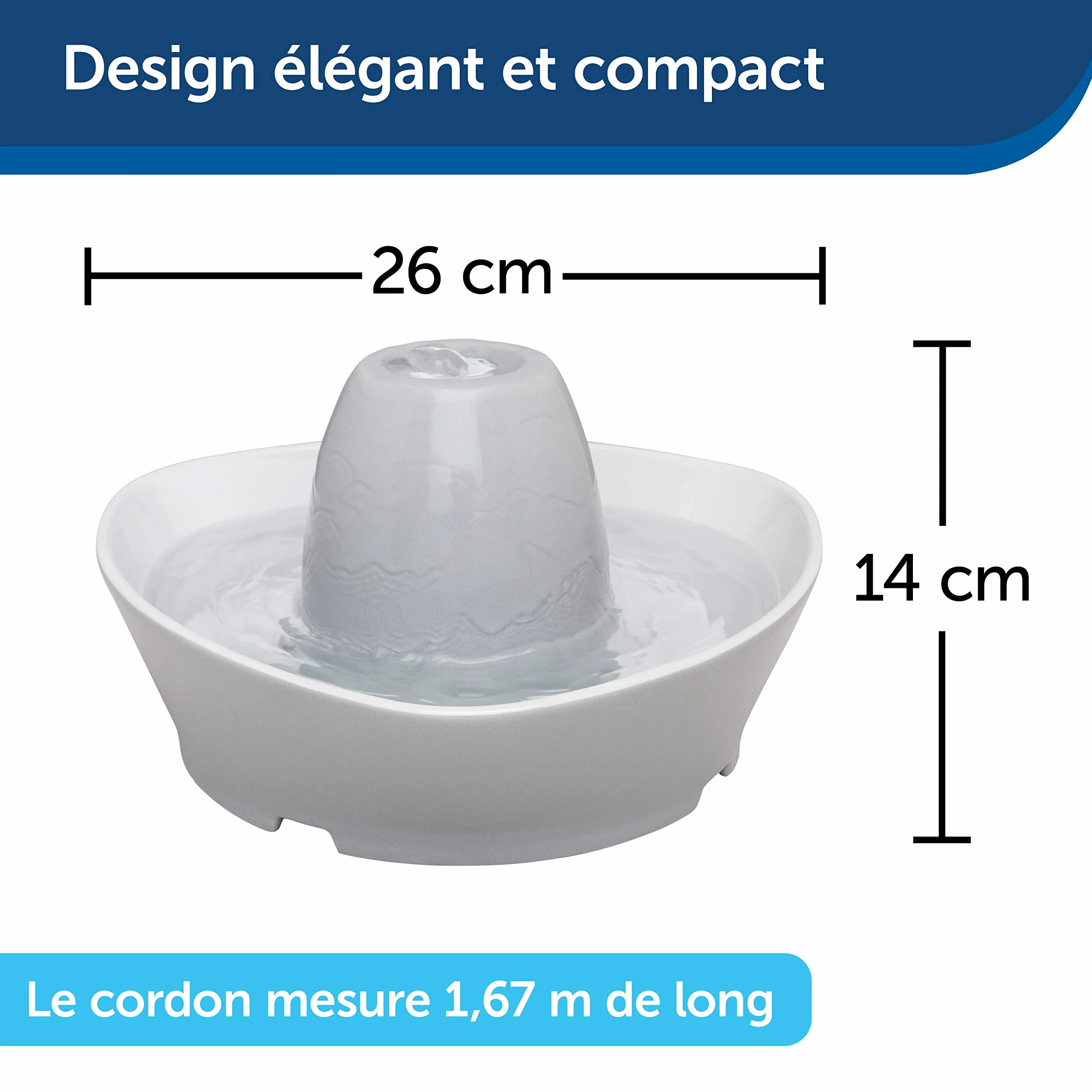 PetSafe Fontaine en Céramique Bord du Ruisseau pour Animaux de Compagnie 1,8 L - idéal pour Chat et Petit Chien, silencieuse, Eau filtée, sans BPA, Encourage Les Animaux à Boire Plus