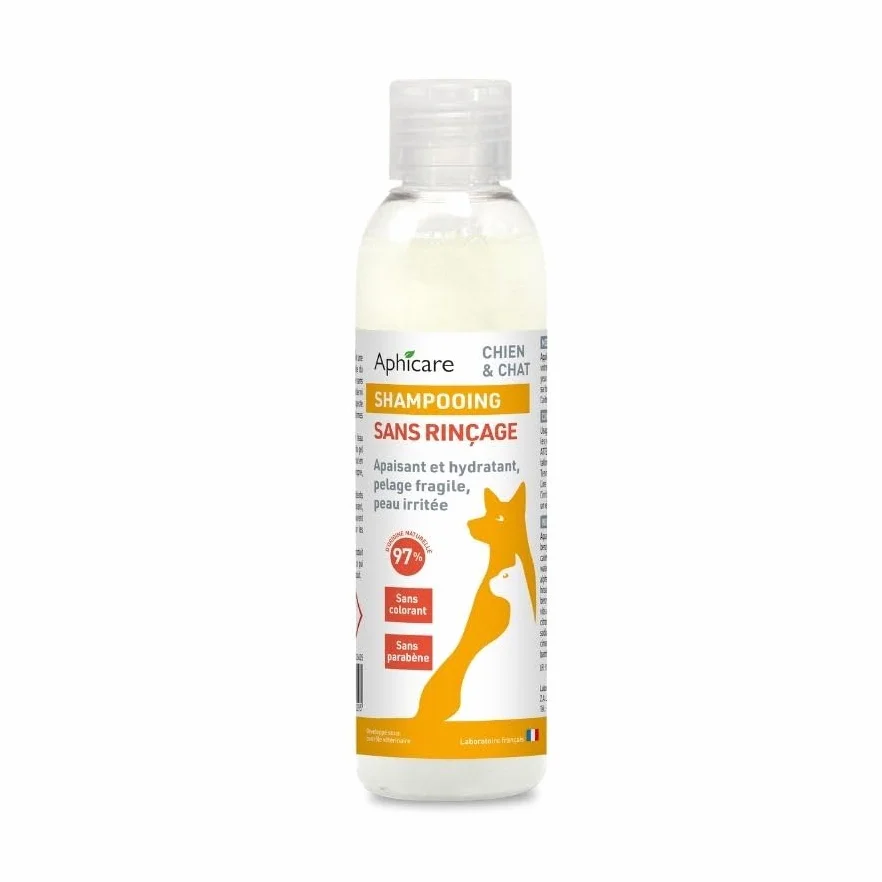 Shampooing Doux sans rinçage 200 ML Chien Chat Apaisant Hydratant 97% d’Origine Naturelle Fabrication française