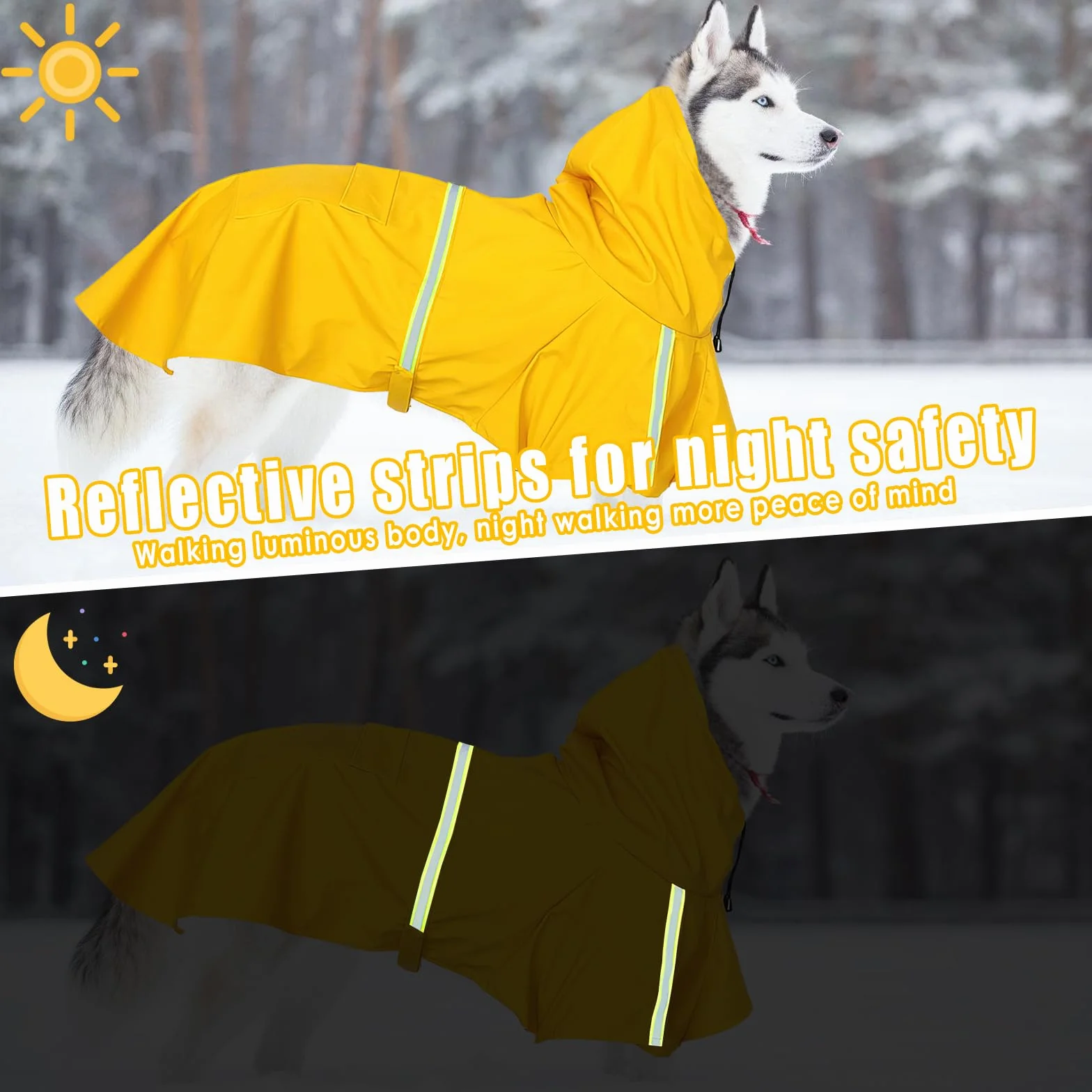 Imperméable Chien Grande Taille, Veste Imperméable pour Chien, Etanche et Coupe-Vent Manteaux Imperméables pour Chiens, Chiot Poncho de Pluie avec Bandes Réfléchissantes (Jaune, 4XL)